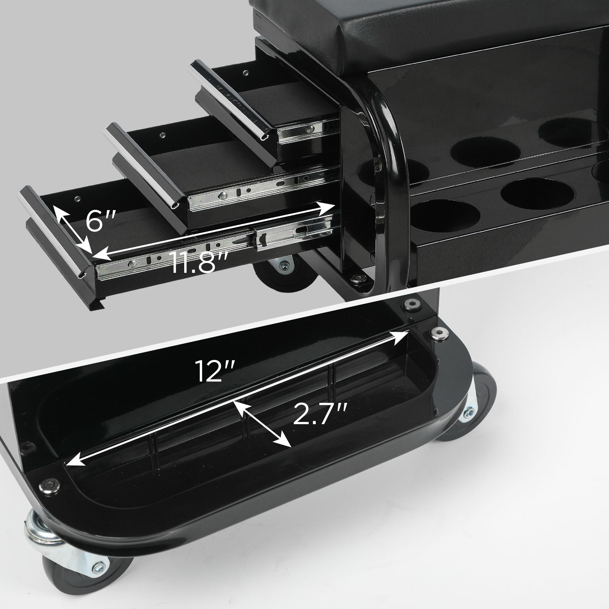 Rolling Creeper Garage Seat With 3 Built-In Drawers