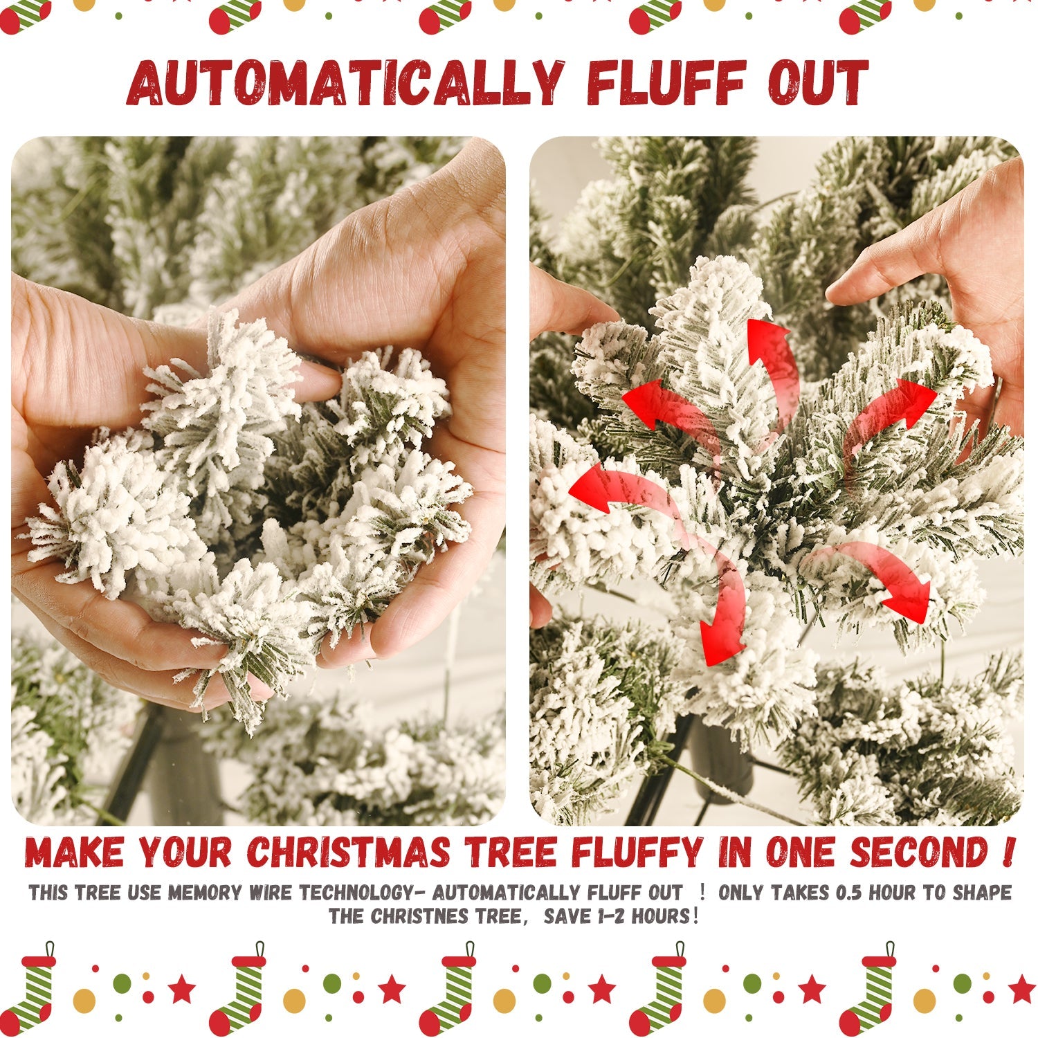 7.5ft Flocked Christmas Tree with 400L Colorful LED Lights
