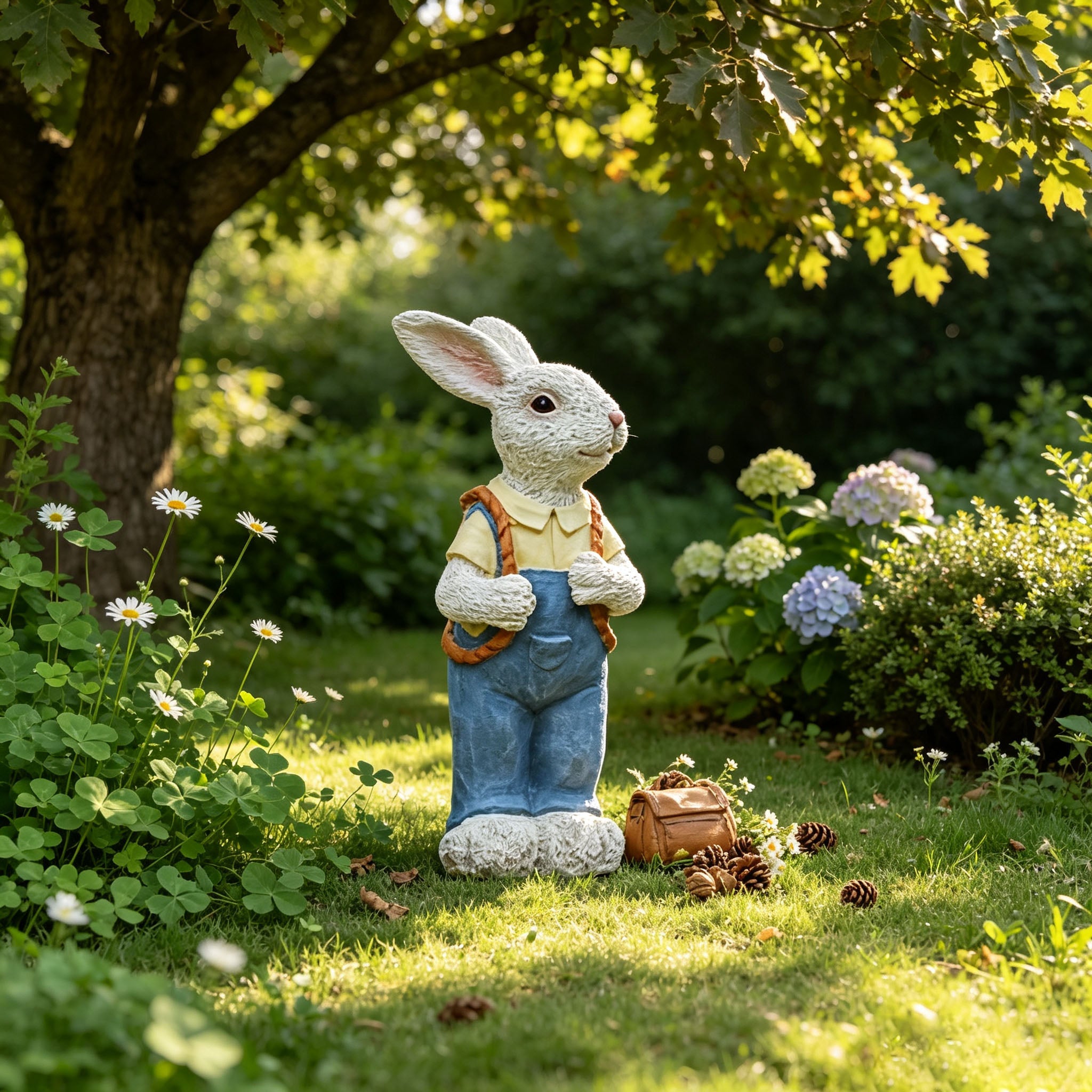 Simulated Couple Rabbit Statue Flower Pot Ornament