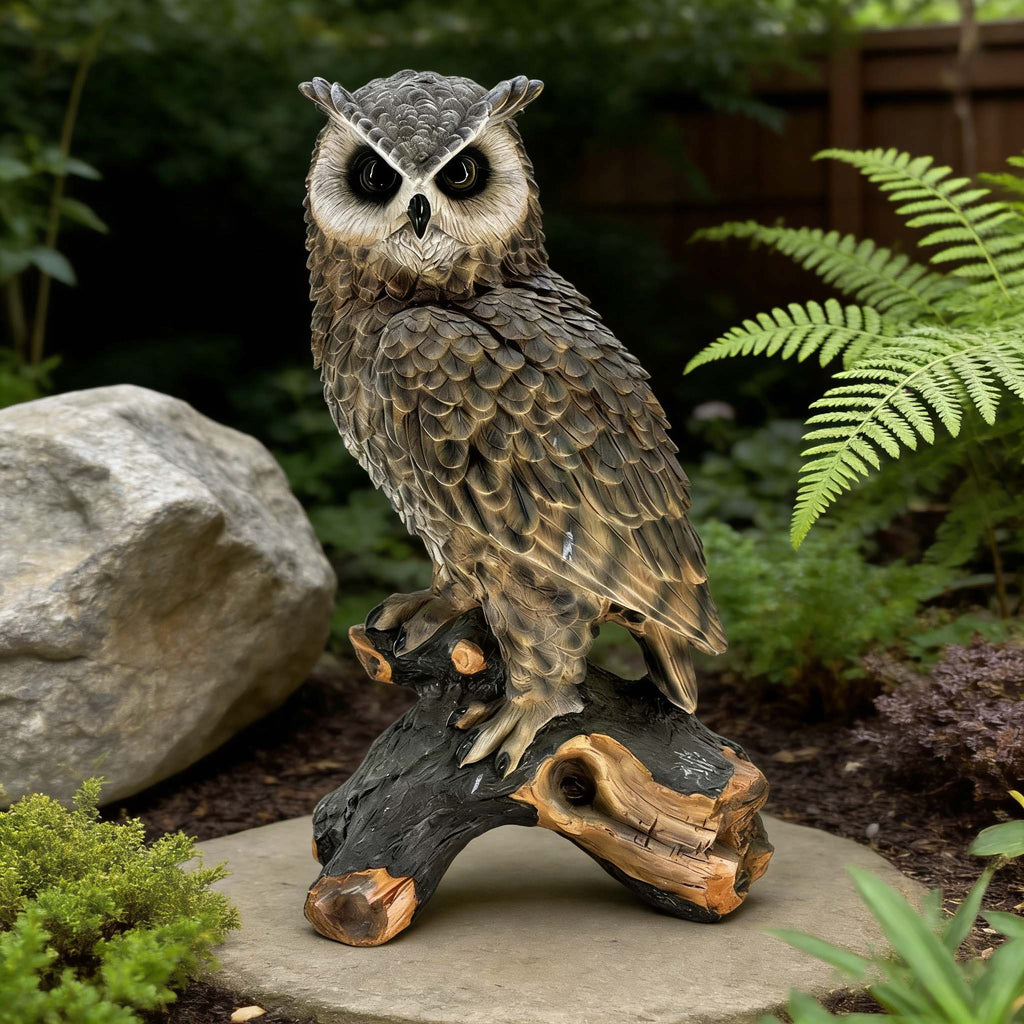 18.98" H x 11.10" L Simulated Owl Resin Garden Statue, Indoor & Outdoor Decorative Ornament, Lawn & Courtyard Art Craft Decoration