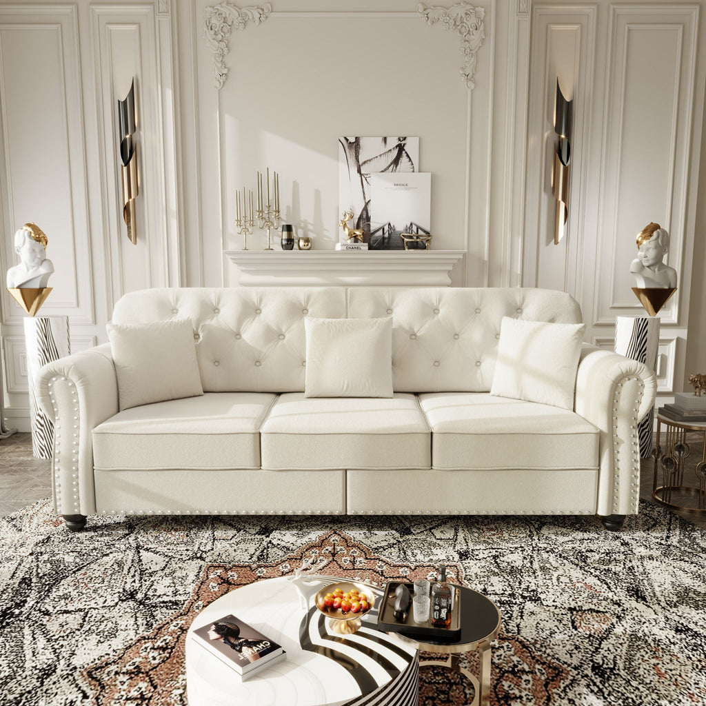 Upholstered 3 Seater Sofa Set With Ottoman