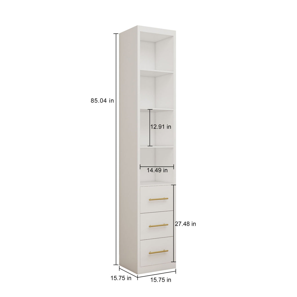 Tall Storage Cabinet With 3 Drawers For Bedroom - White