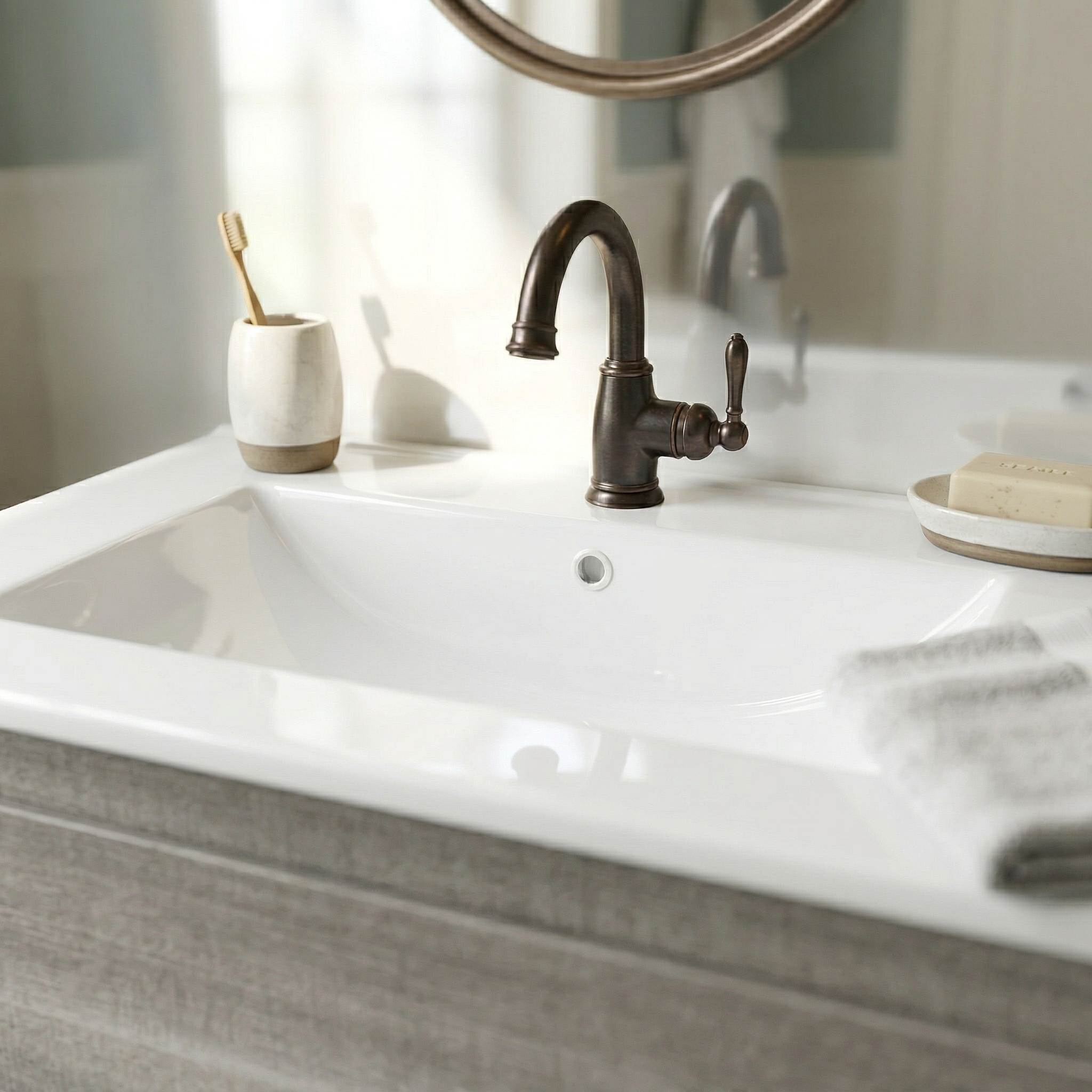 24"W x 18.5"D Drop-In Bathroom Ceramic Vessel Sink with Single Hole