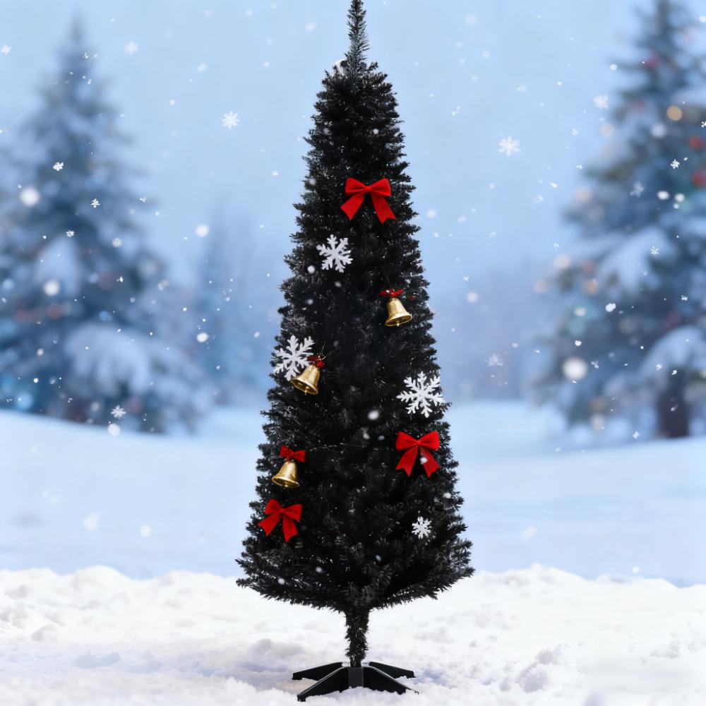 Slim Xmas Tree with Realistic Branch Tips and Plastic Stand