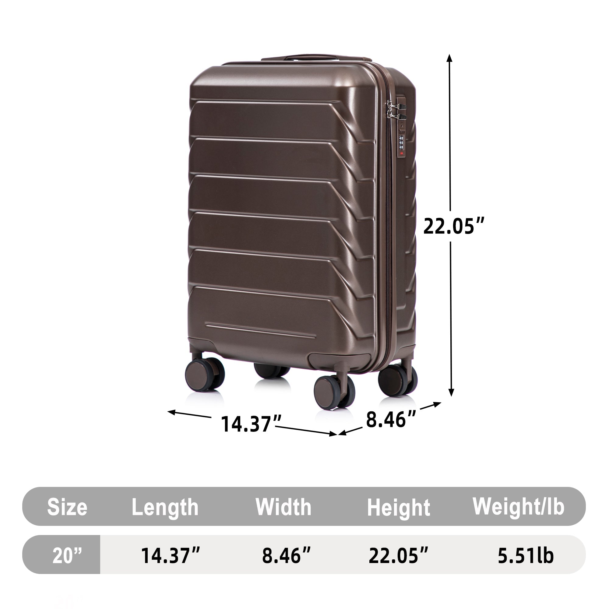 20 Inch ABS Hard Shell Travel Checked Luggage - Brown