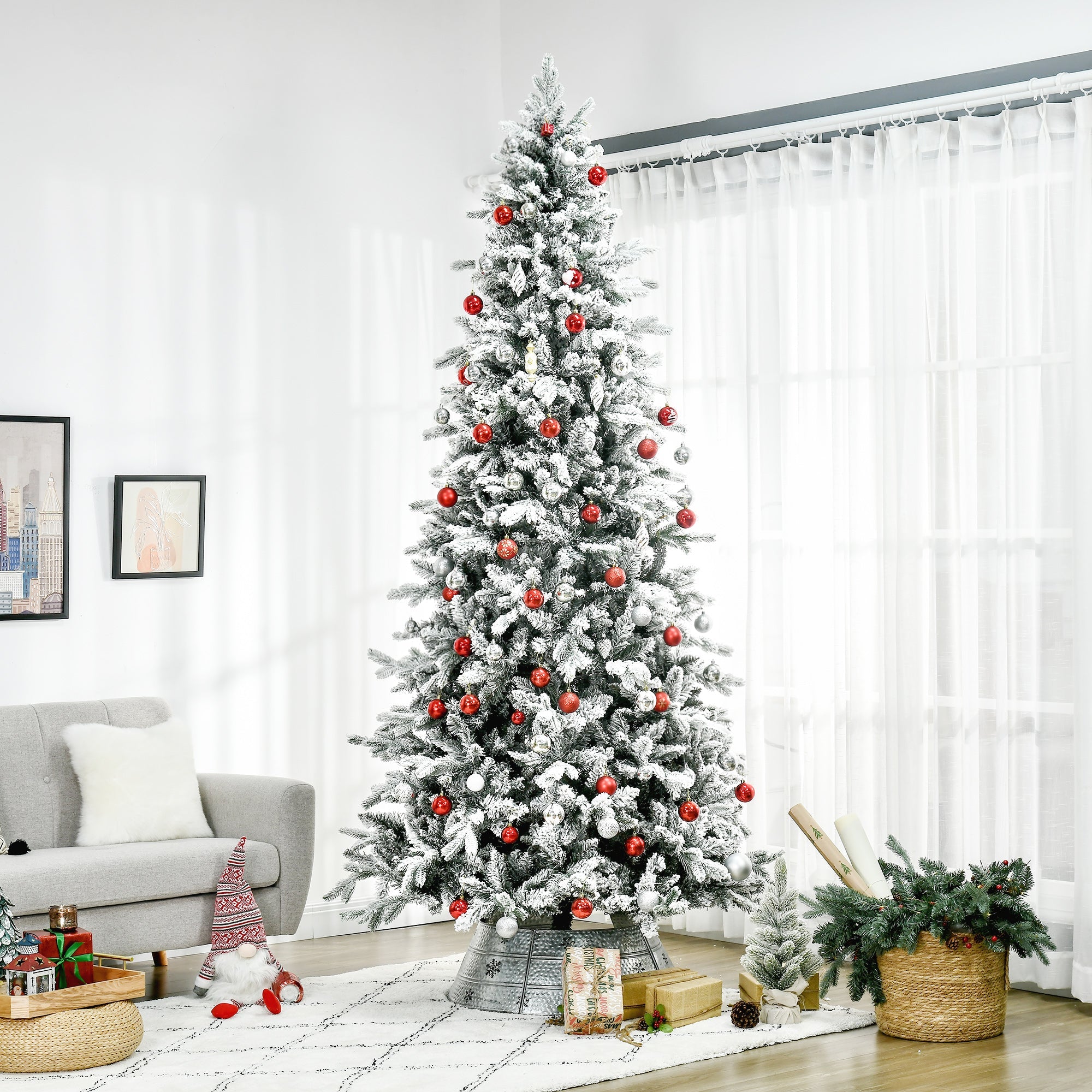 HOMCOM 9 Foot Pine Snow Flocked Artificial Christmas Tree