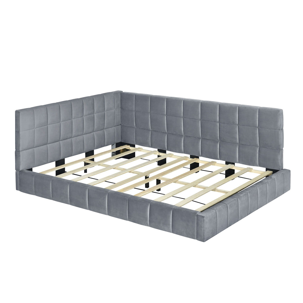 Full Size Upholstered Classic Mid Century Modern Daybed / Sofa Bed Frame, Elegant Design - Gray