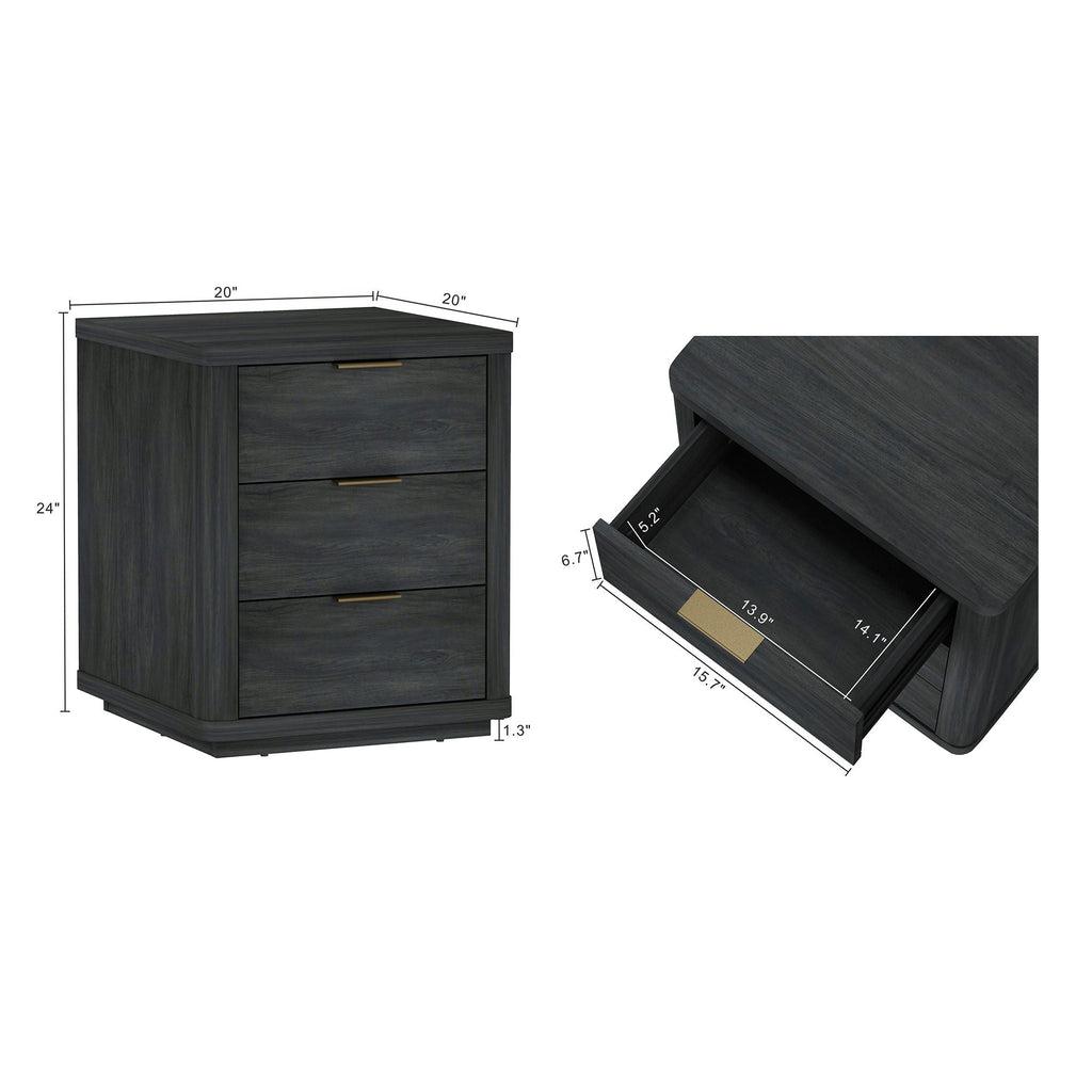 Evelyn - Nightstand With 3 Drawers, Smooth Rounded Edges