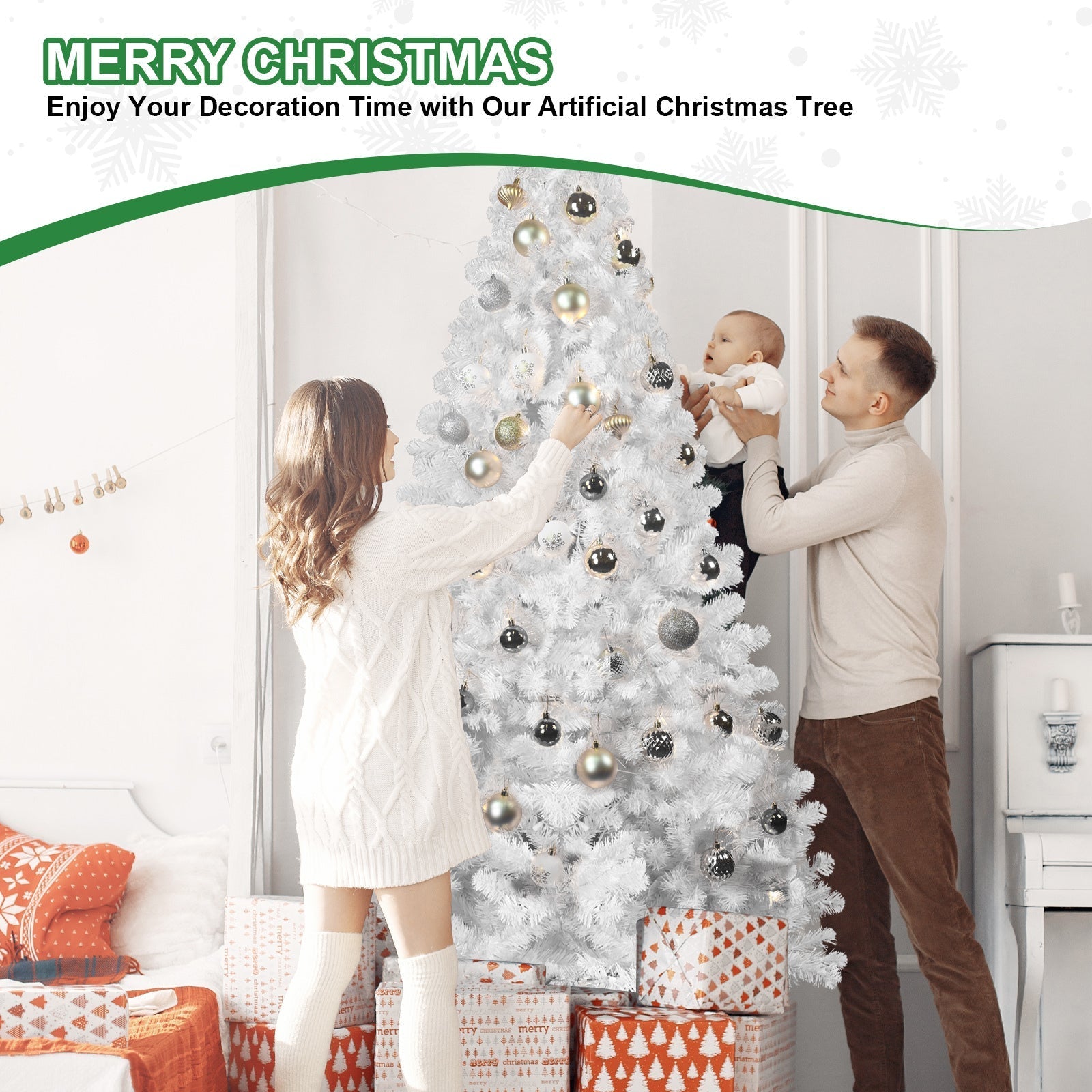 7ft White Christmas Tree with Memory Wire and 1064 Tips