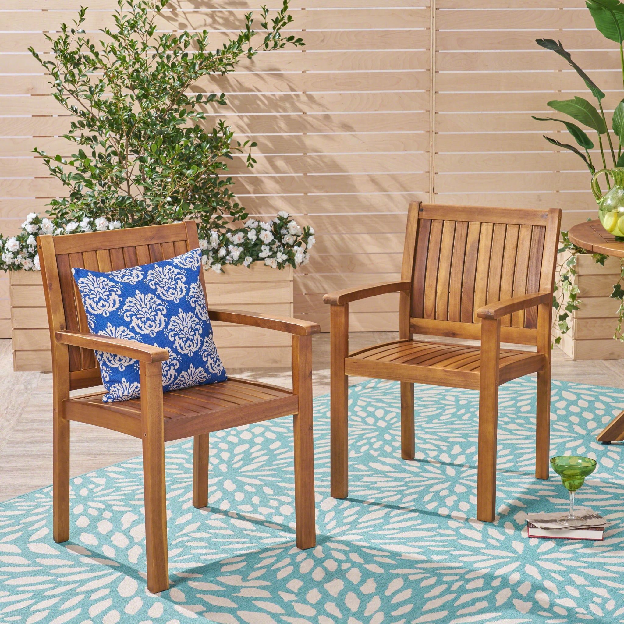 Amethyst Outdoor Dining Chair With Slat Design (Set of 2) - Natural