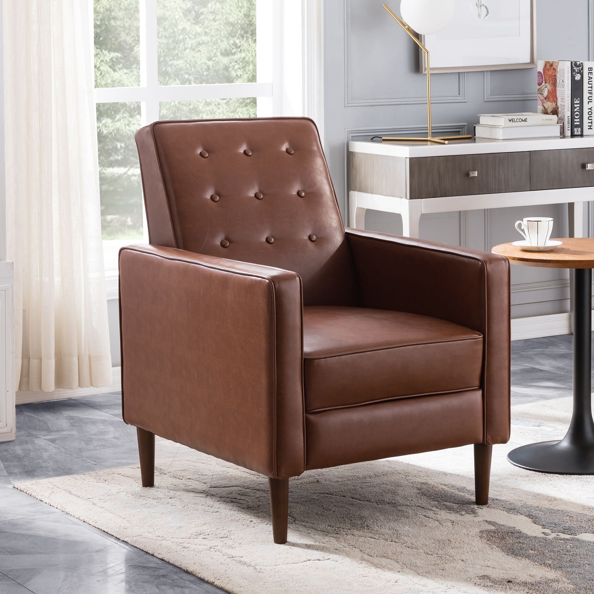 Mid-Century Modern Recliner With Button Tufted Waffle Stitch