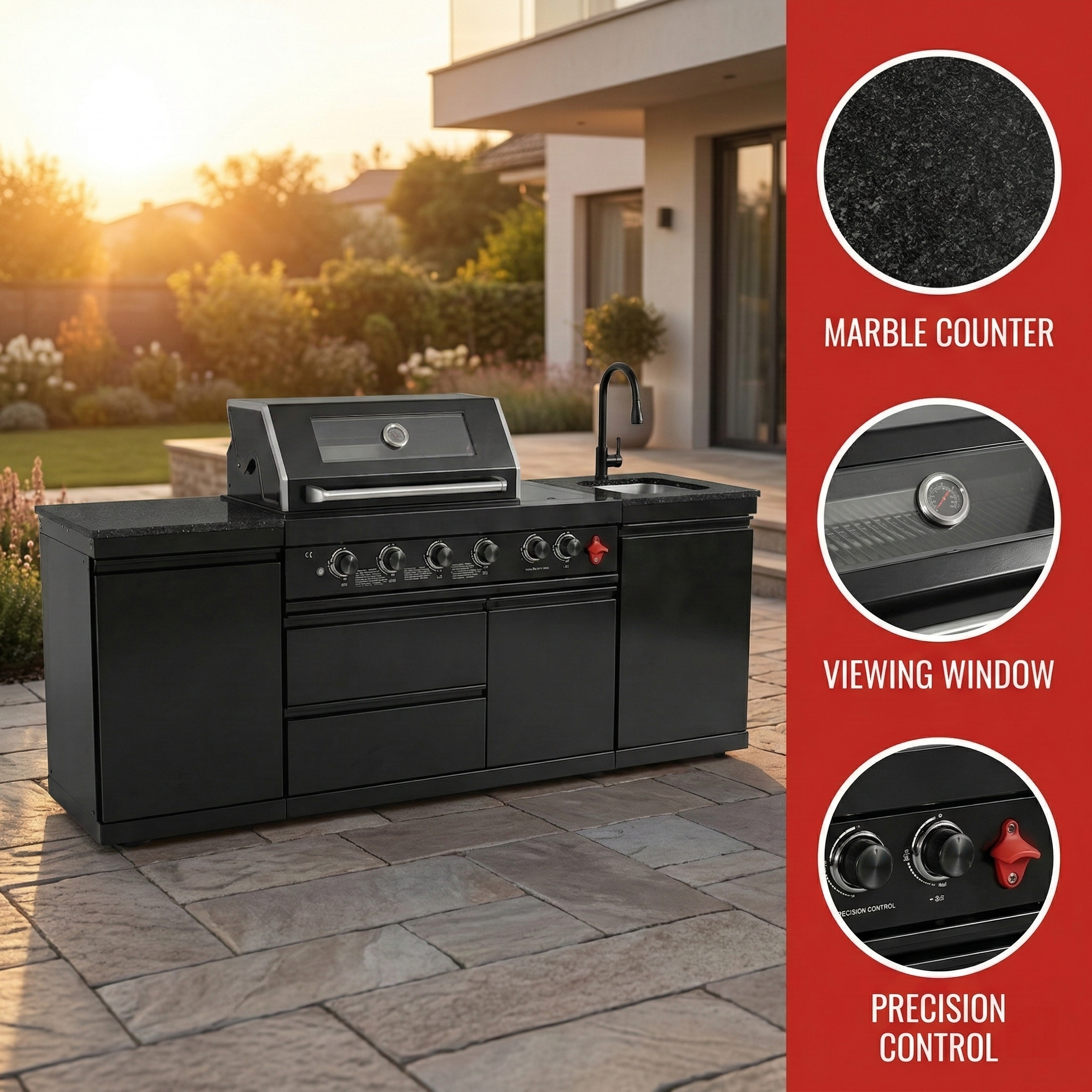 84.7 Inch 4-Burner Deluxe Stainless Steel Propane Gas Outdoor Kitchen Barbecue Island Grill