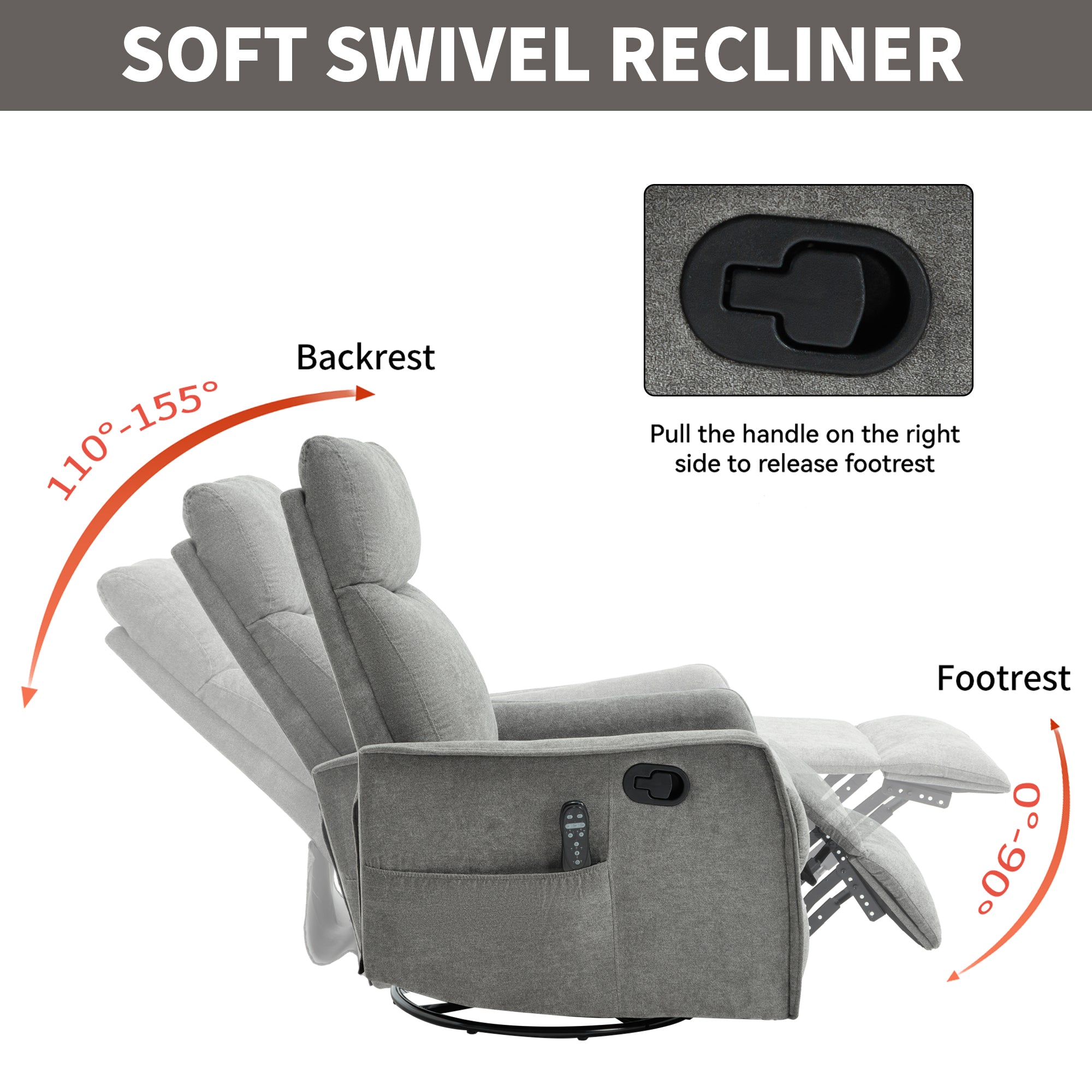 Heat Massage Manual Recliner Chair with Rocker and Swivel