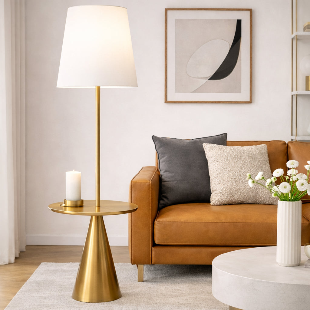 Celestial Modern Floor Lamp with Brass Accent Table