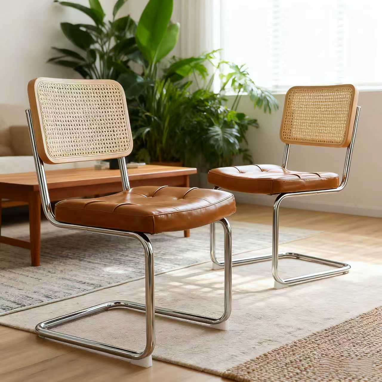 Dining Chairs Set of 2, Faux Leather Rattan Side Accent Chairs