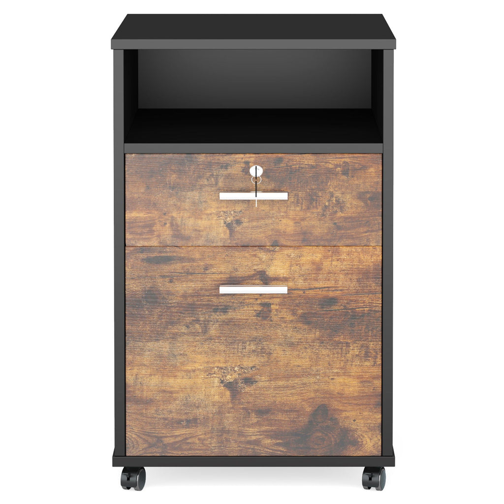 2 Drawer Mobile File Cabinet With Lock, Rolling Printer Stand For Letter Size Files - Black / Brown