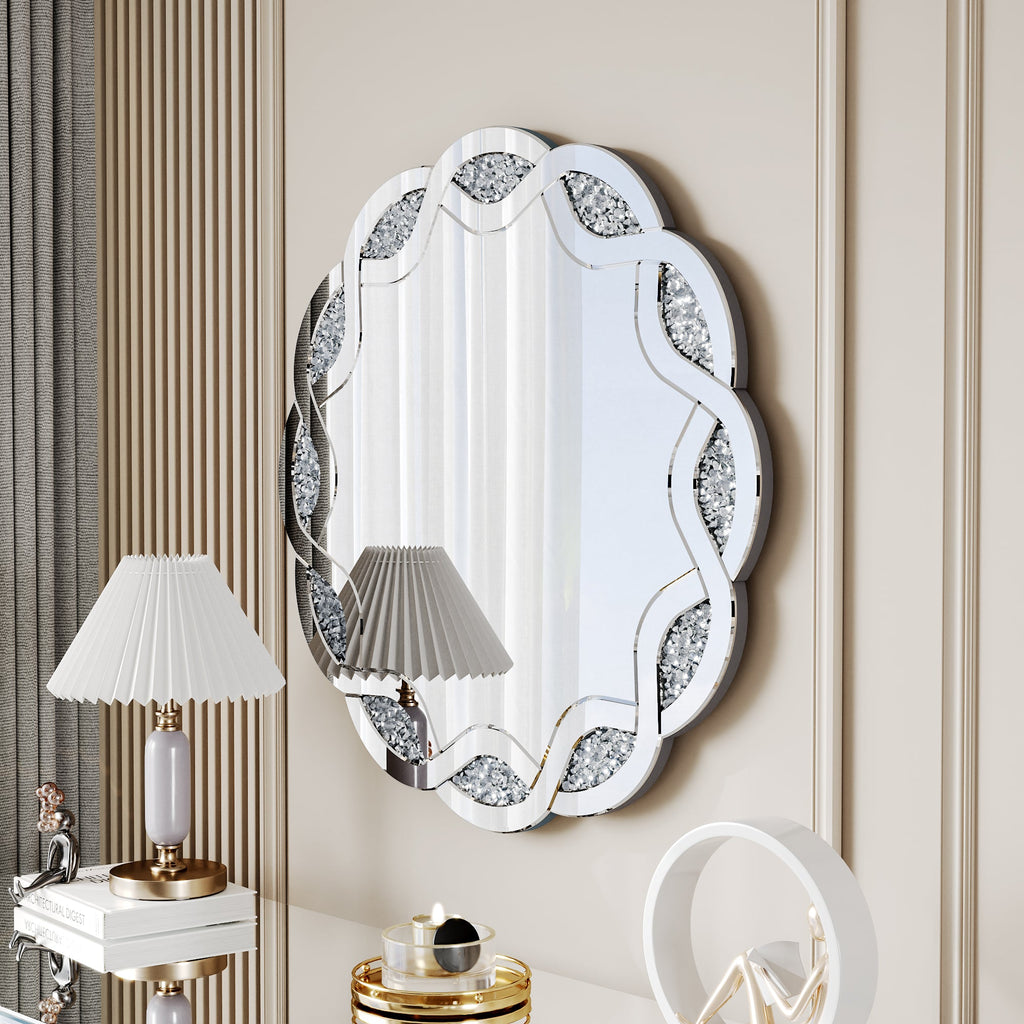Silver Crush Diamond Round Wall Mirror