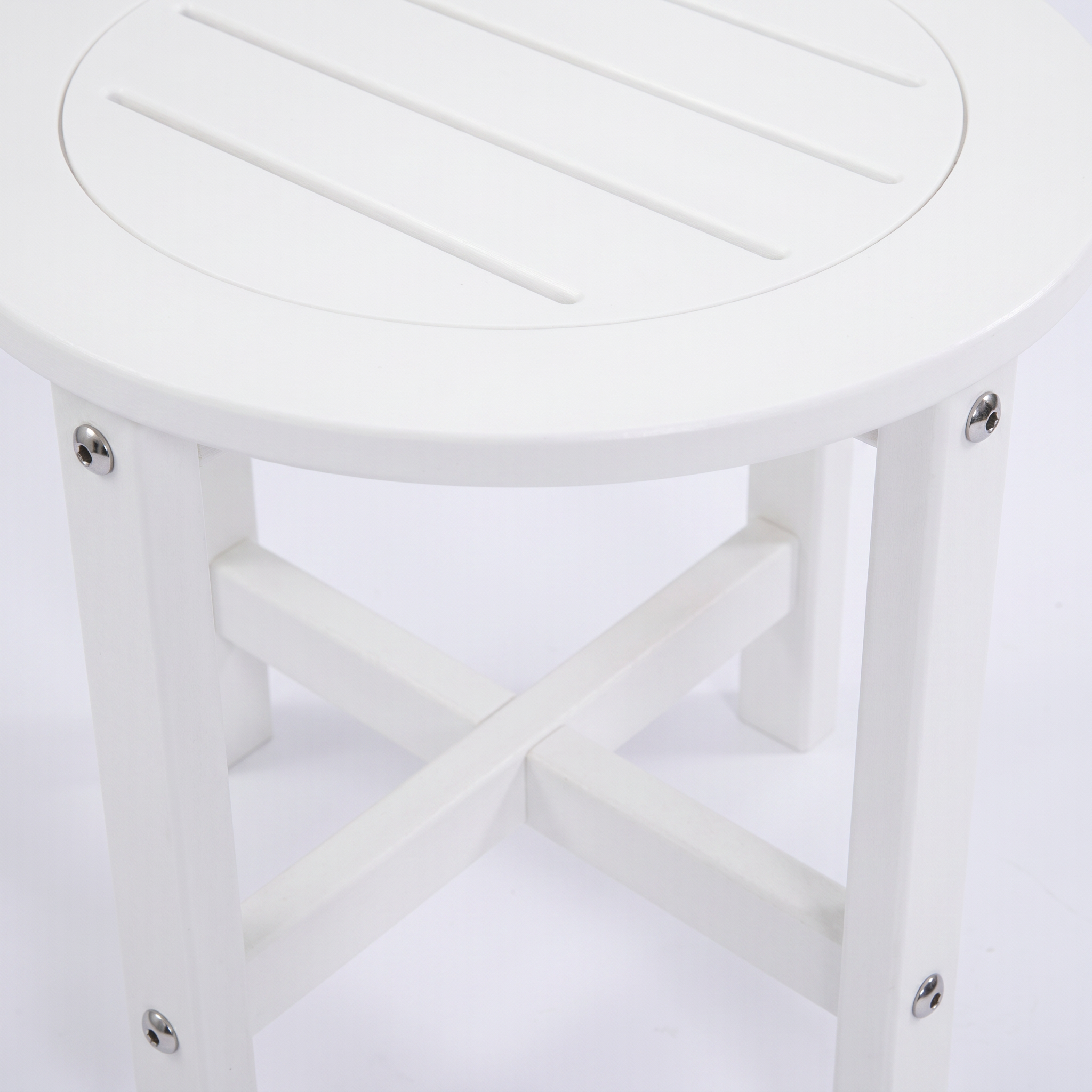 White HDPE Outdoor Side Table, 16 in. Round All-Weather Patio End Table