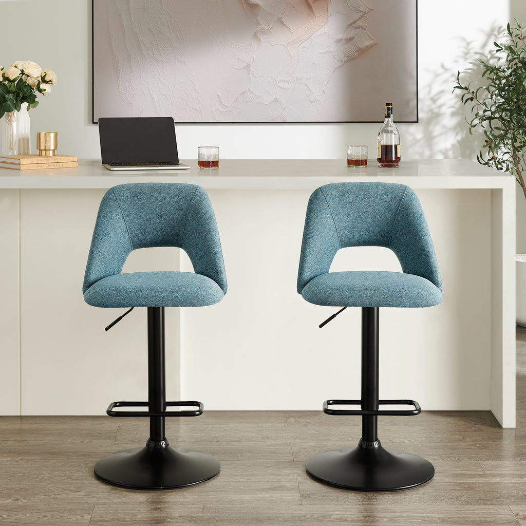 Nuvia Contemporary Adjustable Barstool with Upholstered Swivel Seats, Set of 2