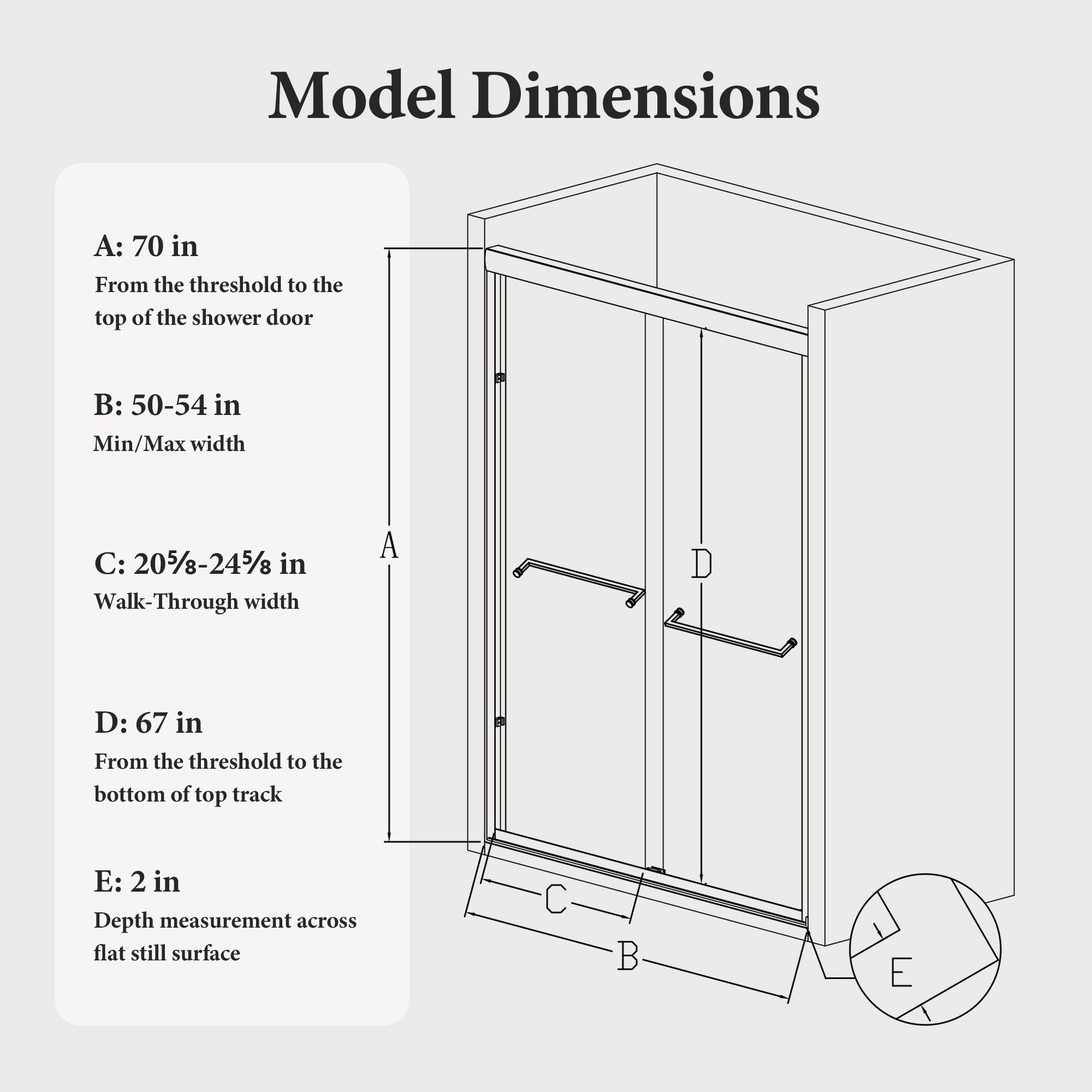 50-54W x 70H Semi-Frameless Double Sliding Shower Door