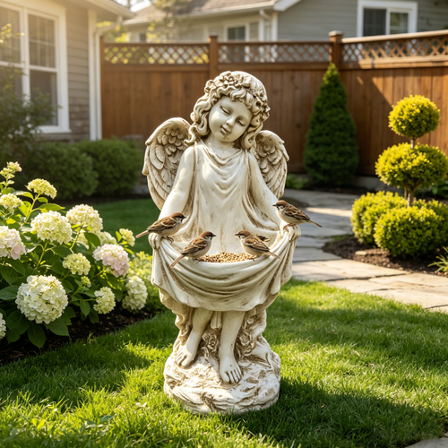21.06" Tall Weathered Angel Cherub Garden Statue