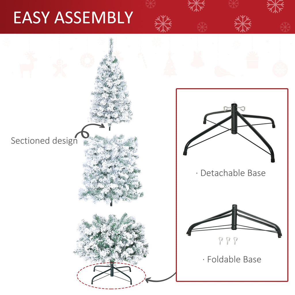 HOMCOM 6ft Pre-Lit Snow-Flocked Slim Douglas Fir Christmas Tree