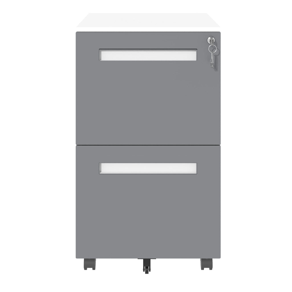 2-Drawer Mobile File Cabinet With Lock,On 360° Wheels, Holds A4/Letter/Legal Files - White