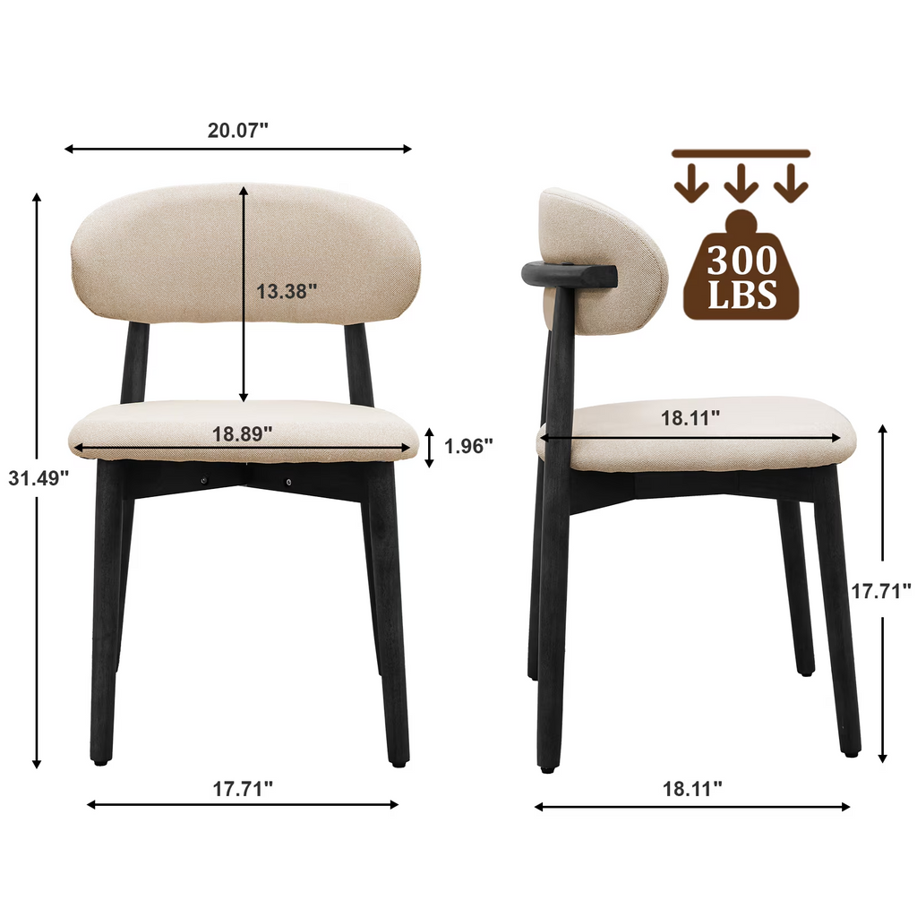 Beige Cotton-Linen Fabric Upholstered Dining Chair