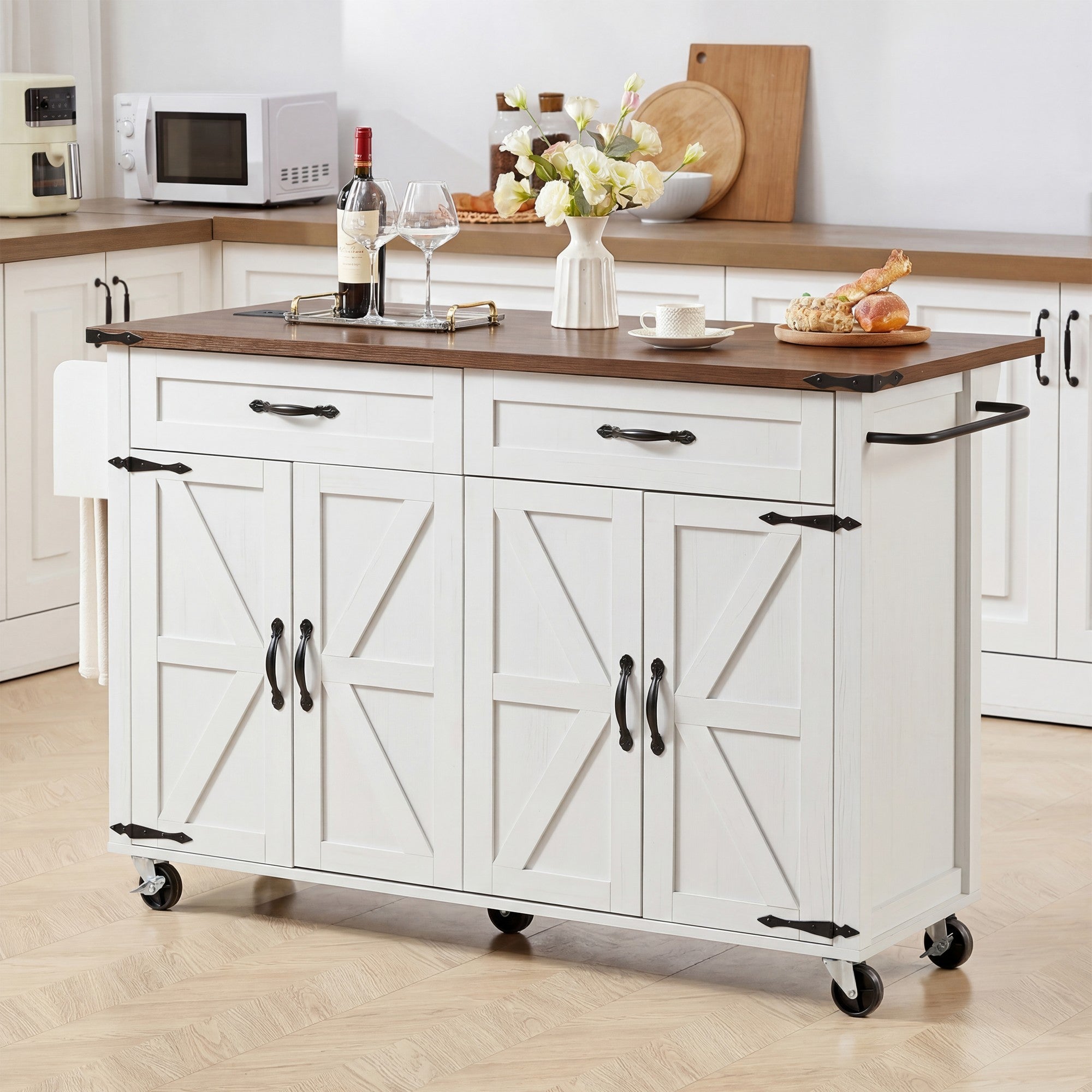 K&K 53.5'' Farmhouse Kitchen Island with Power Outlet