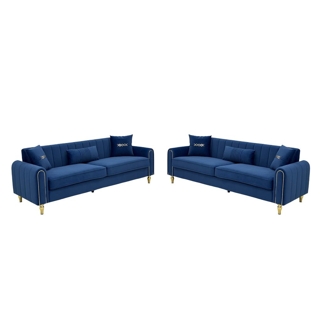 Vintage Blue Velvet 2-Piece Sofa Set