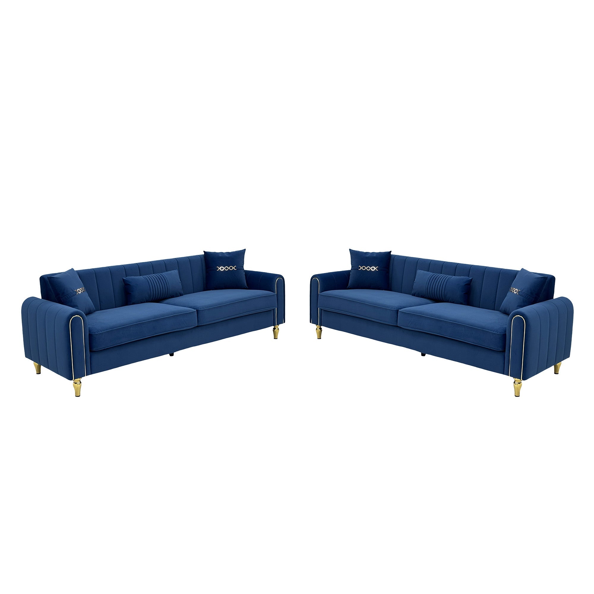 Vintage Blue Velvet 2-Piece Sofa Set
