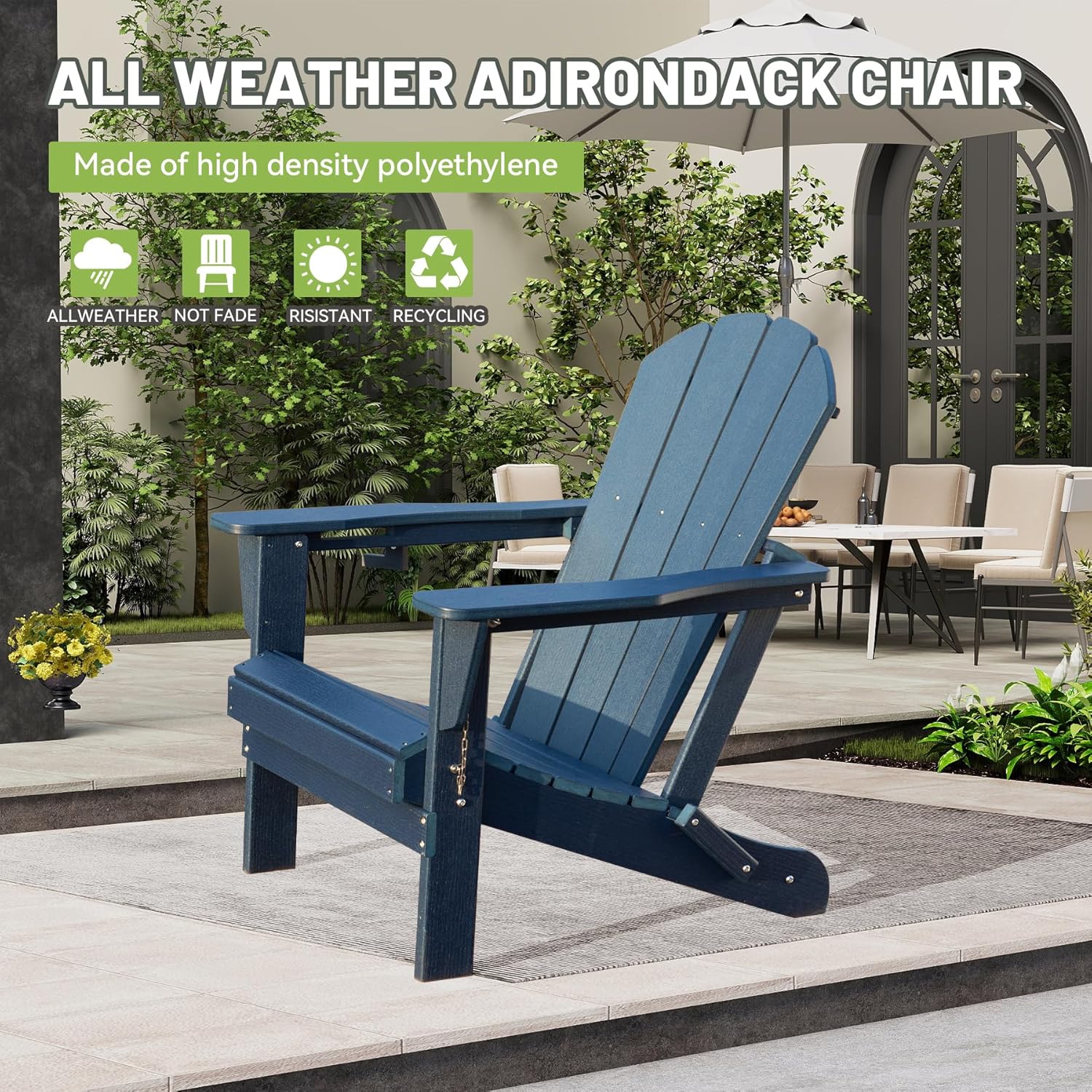 Adirondack Chair with Foldable Design and Built-In Cup Holder