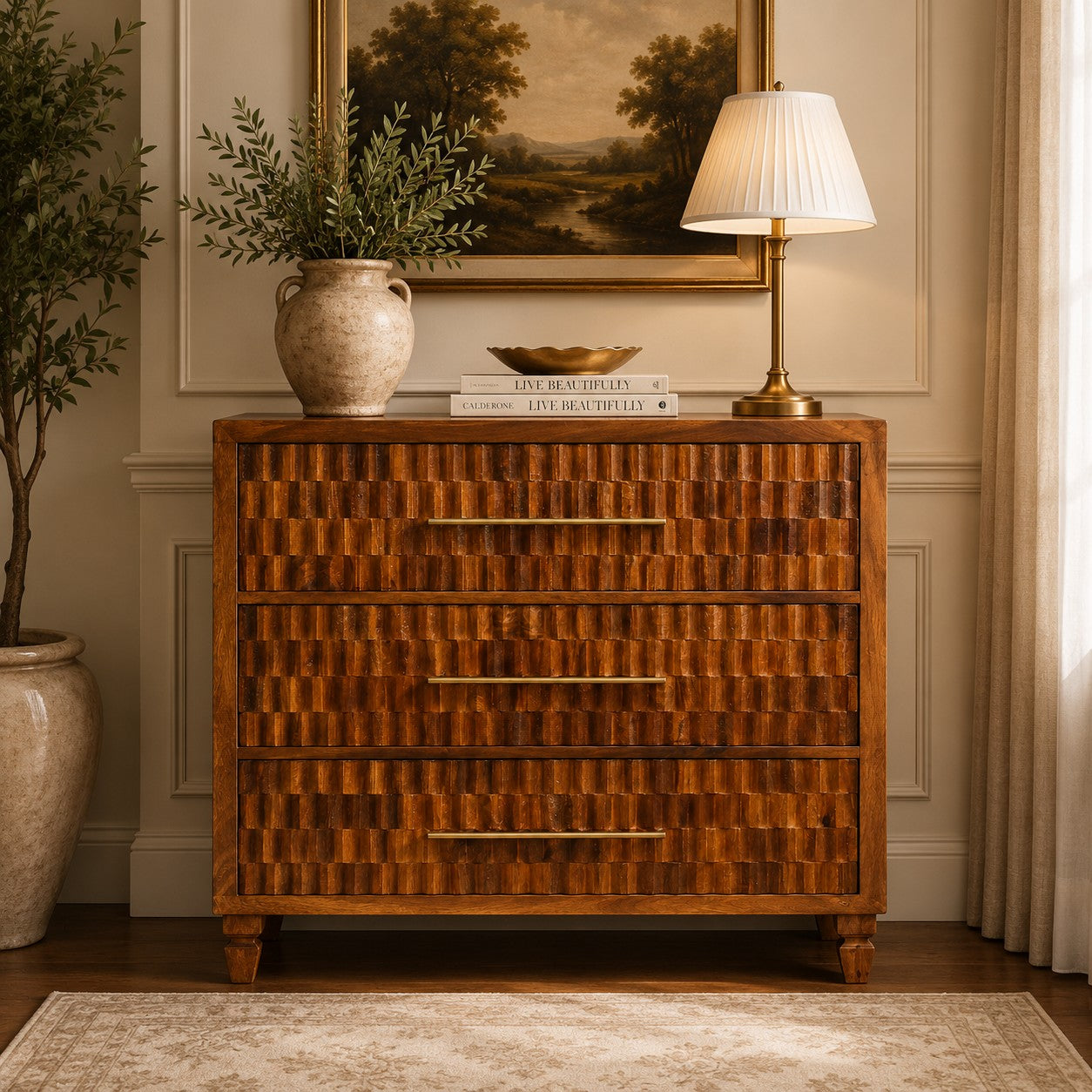 Solid Wood Cadiz Carved Chest