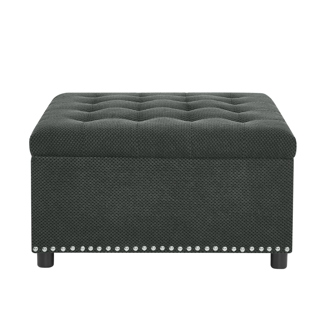 Tufted Storage Ottoman with Nailhead Trim - Dark