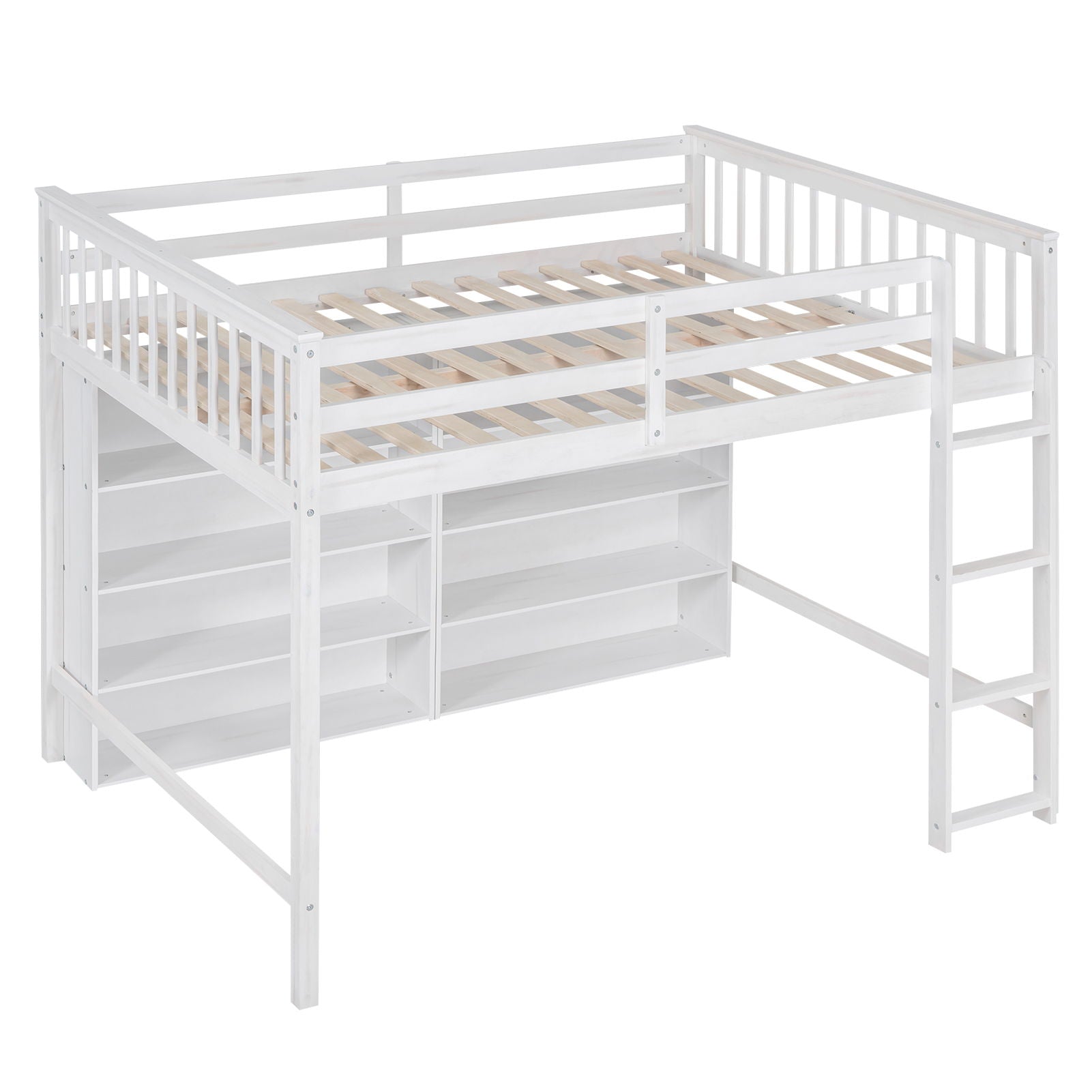 Loft Bed With 8 Open Storage Shelves And Built In Ladder
