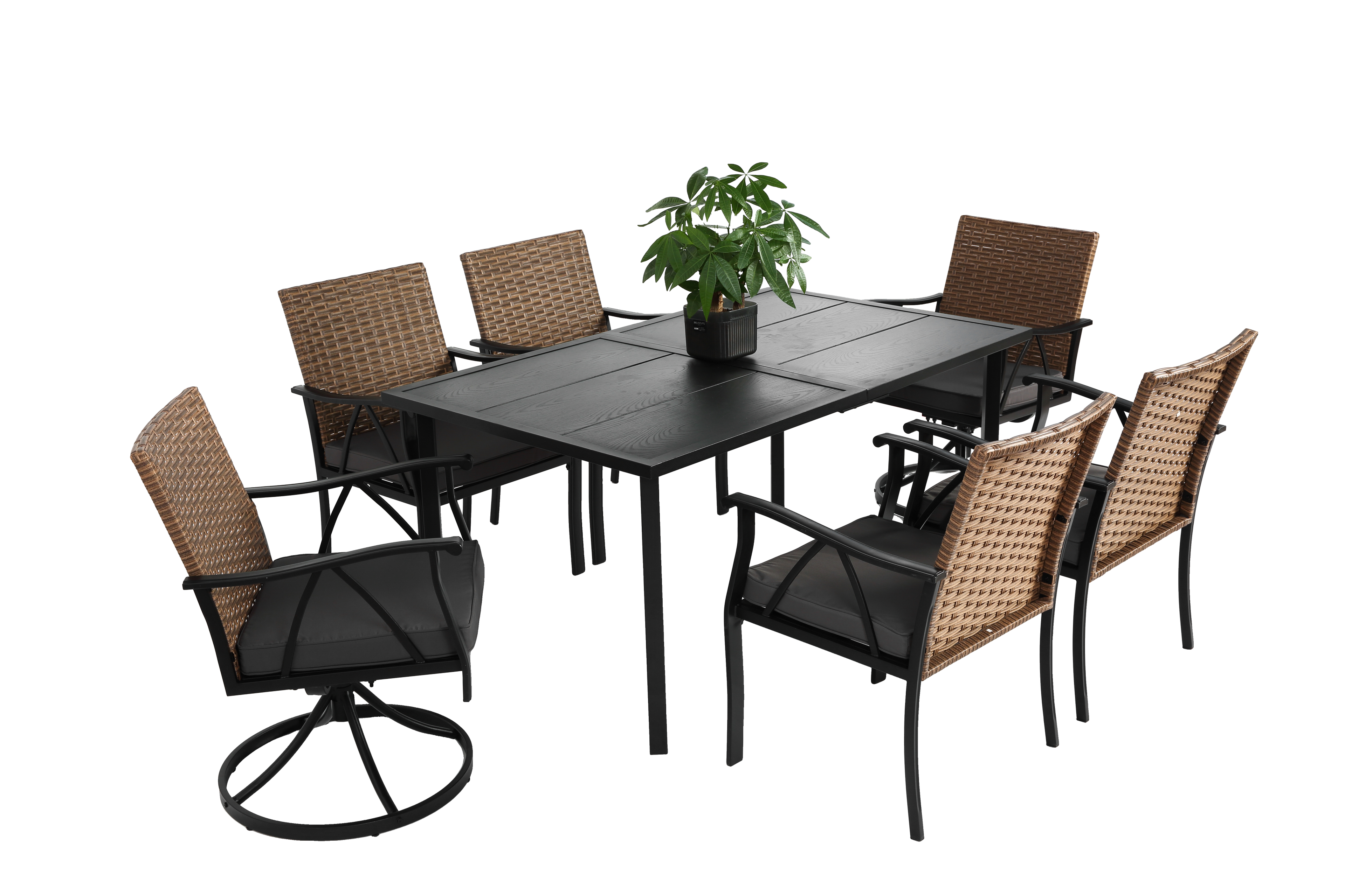 7 Piece Patio Dining Set with Outdoor Wicker Furniture