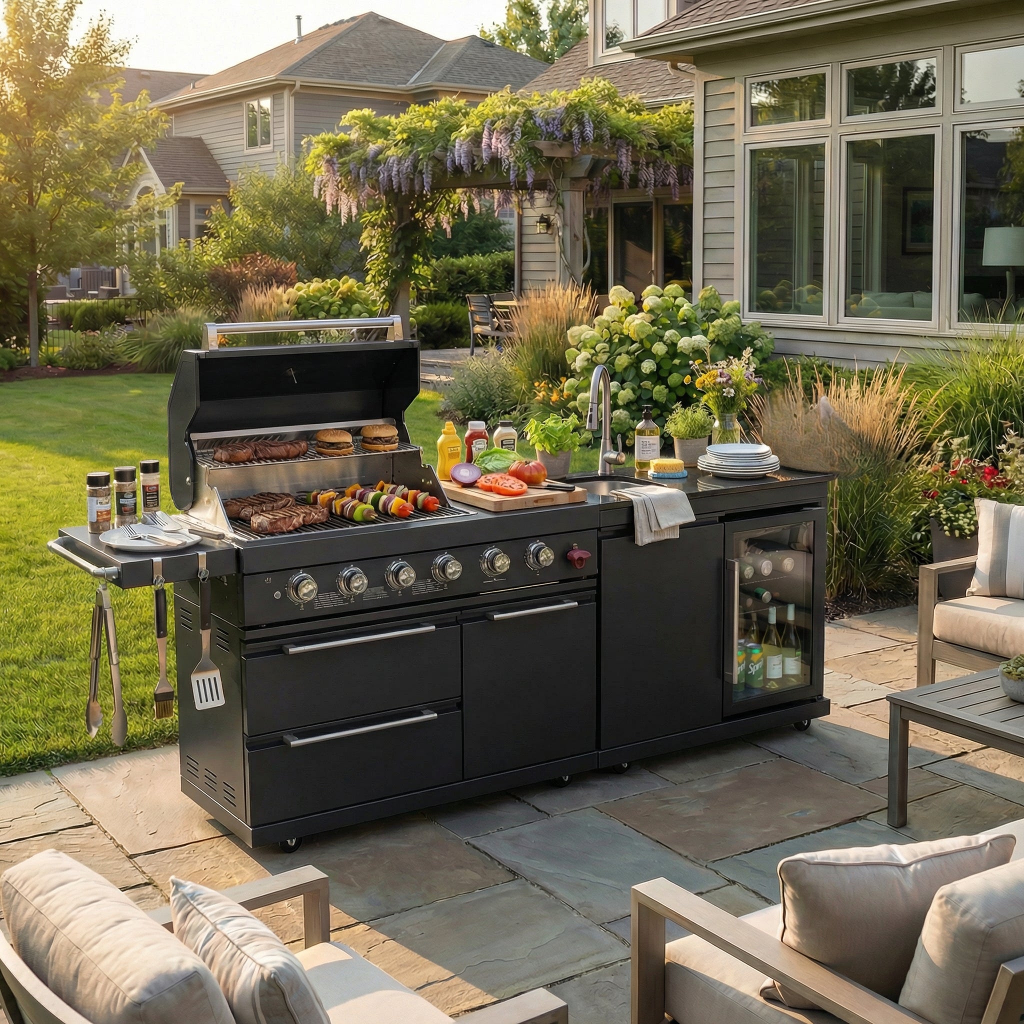 84-Inch Deluxe Stainless Steel Gas Outdoor Kitchen Barbecue Island Grill