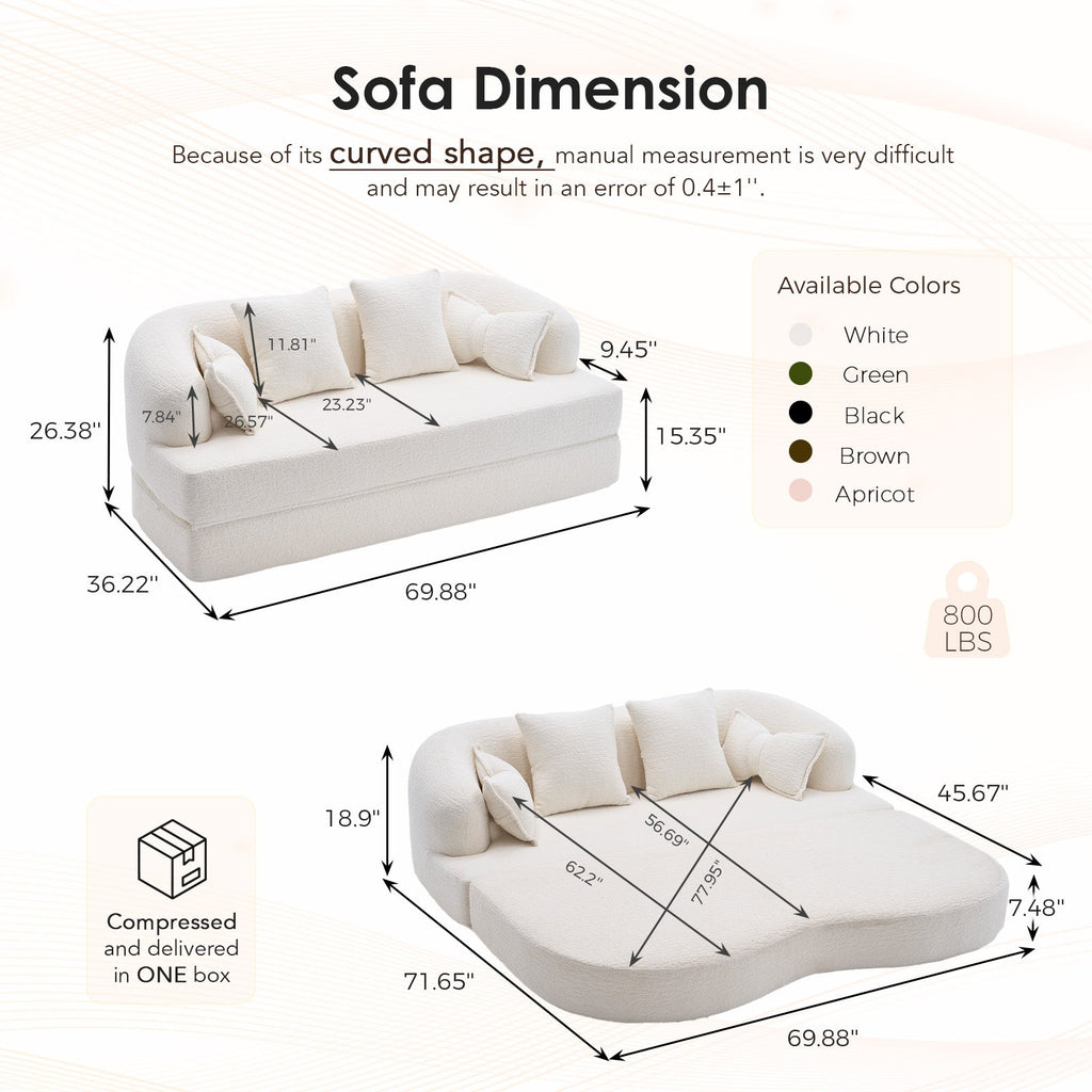 2-in-1 Foldable Sofa Bed with 4 Pillows