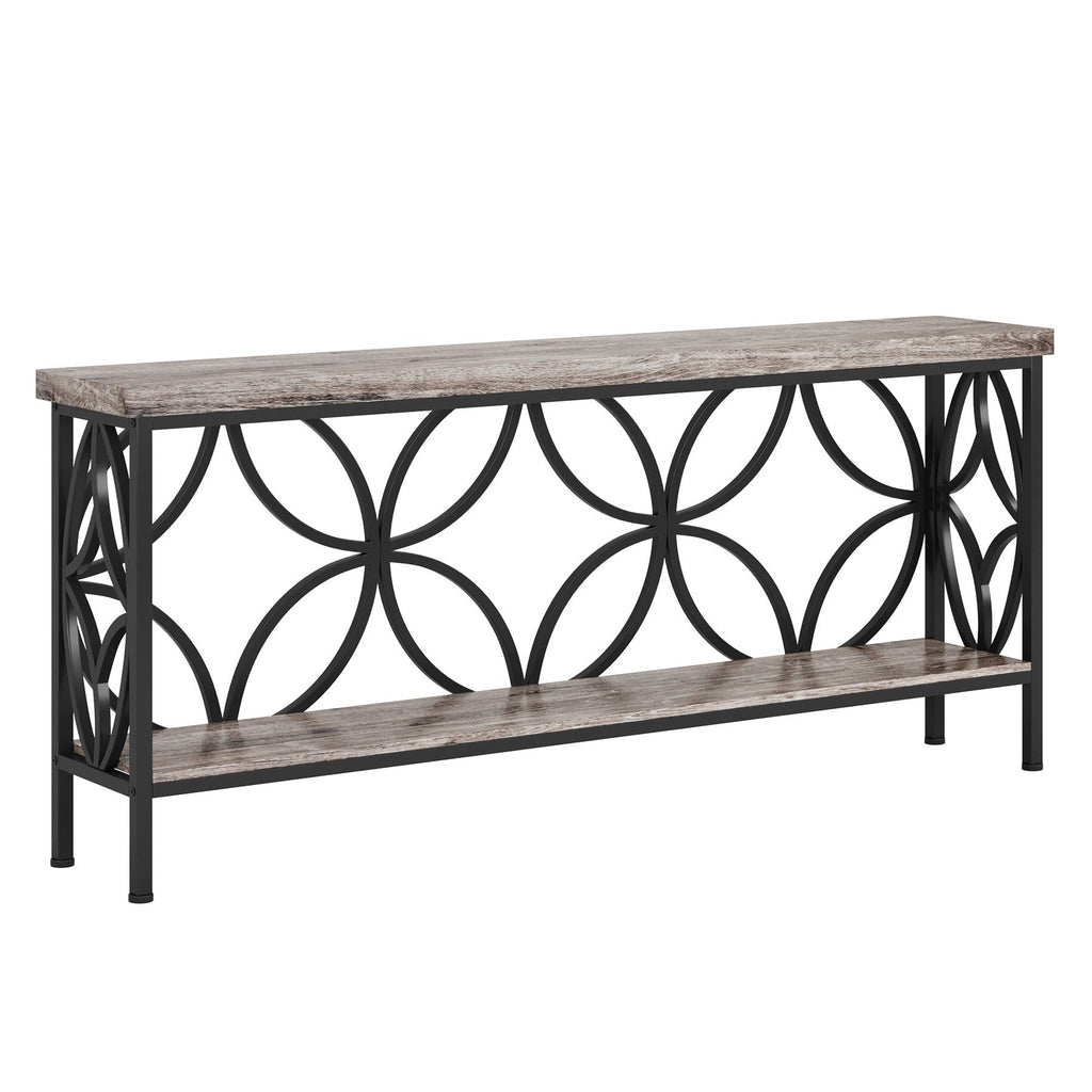 Extra Long Console Table With Open Storage Shelves