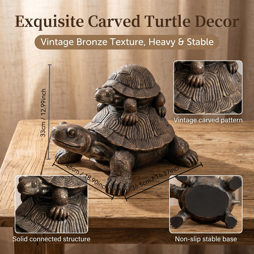 Vintage Bronze Stacked Turtle Statue