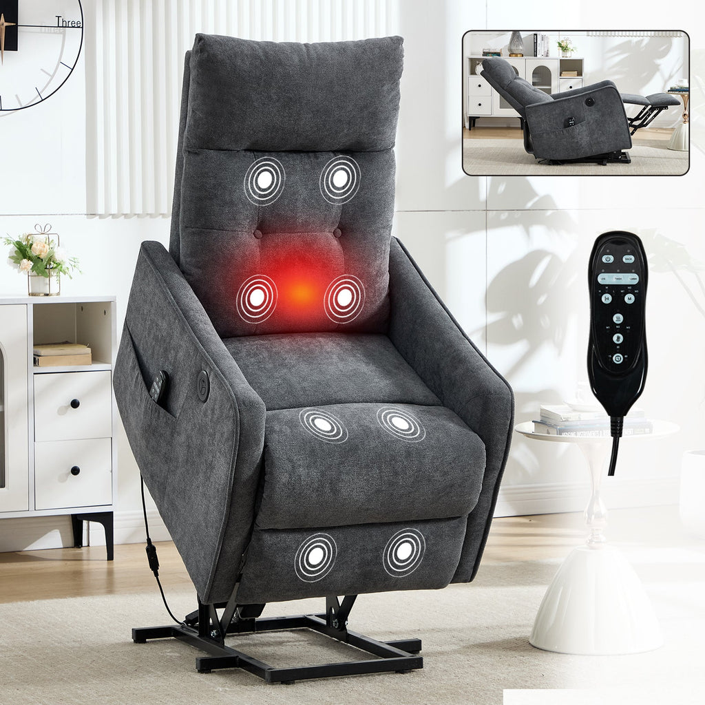 Grey Chenille Single Motor Power Lift Recliner Chair