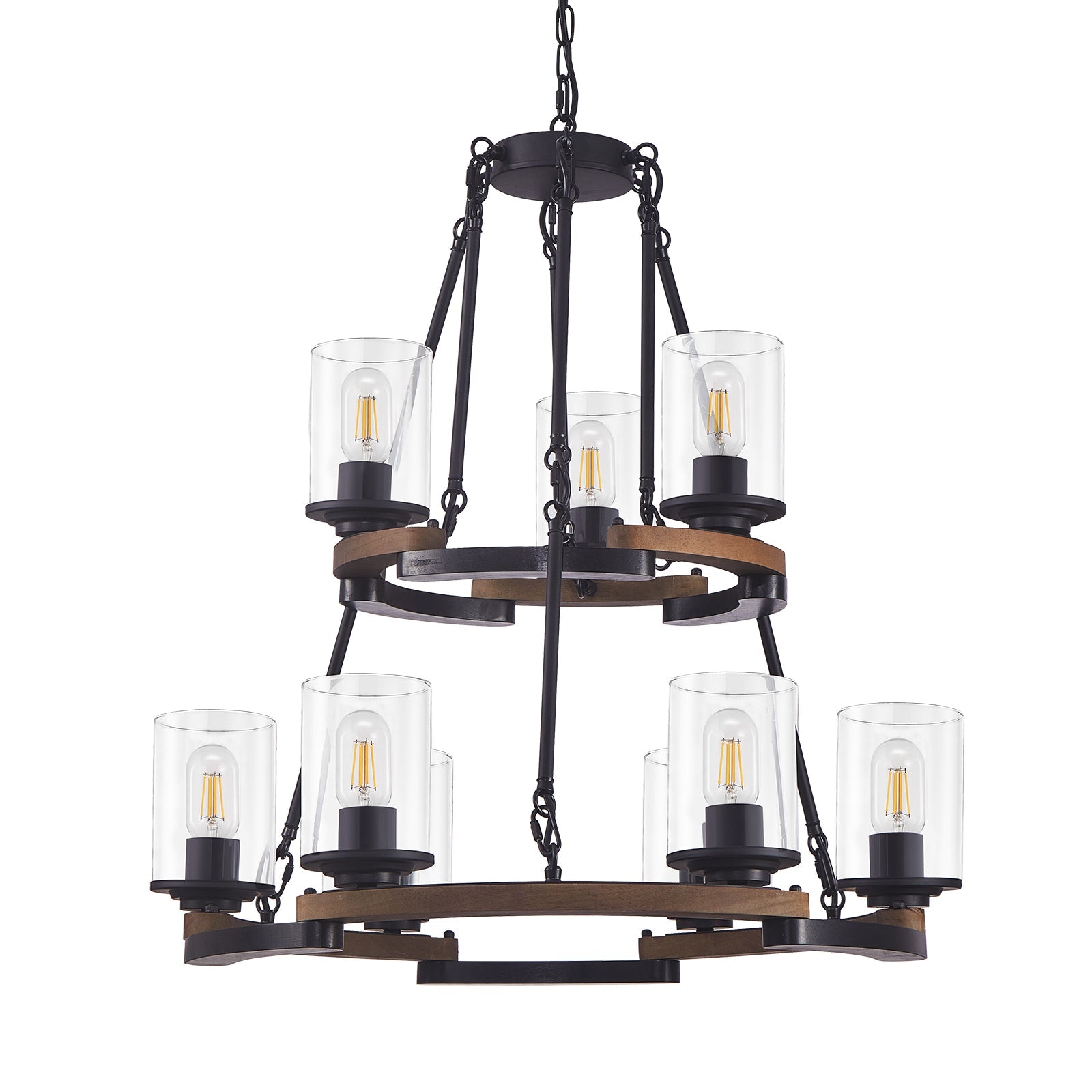 9-Light Vintage Wagon Wheel Chandelier
