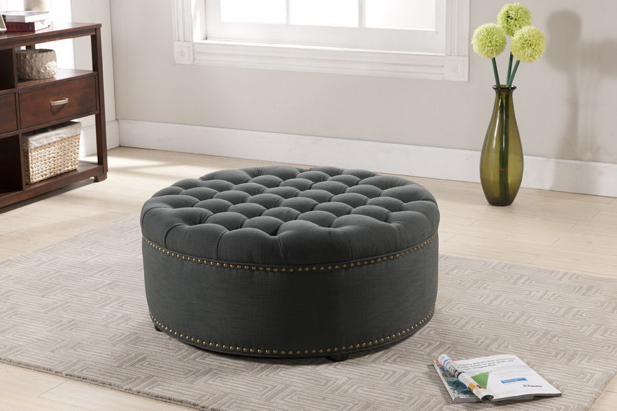 Baxton Studio Iglehart Gray Linen Modern Tufted Ottoman