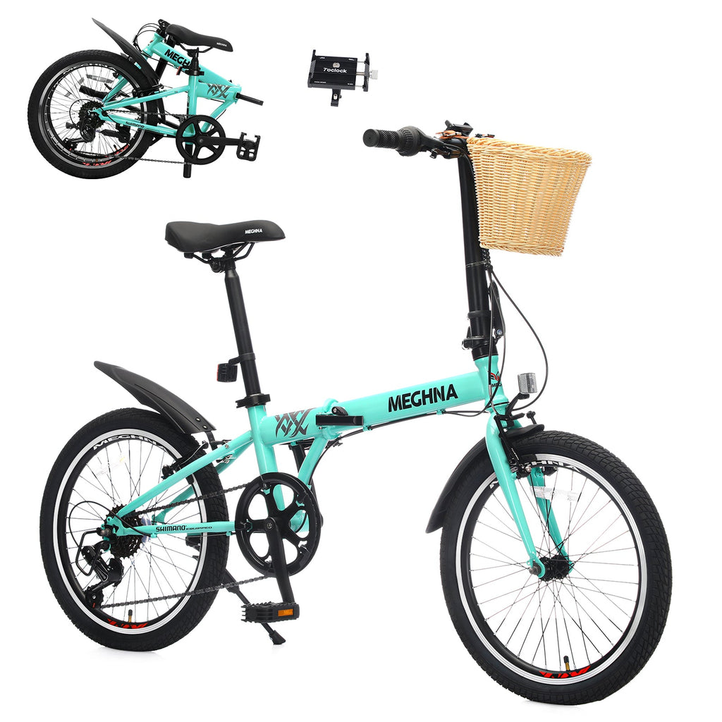 20 Inch Folding Bike for Adults with Basket, Phone Holder & Fenders