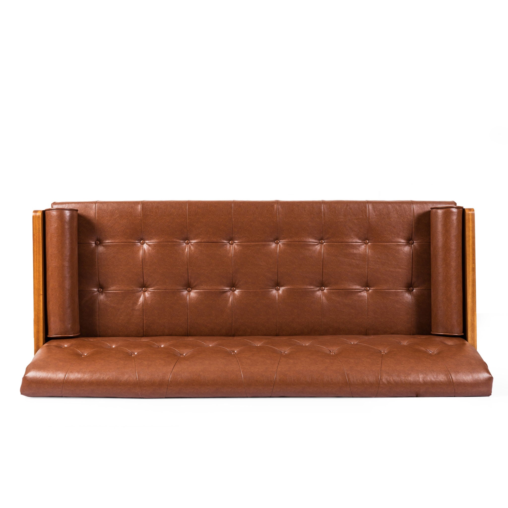 Adelaide Mid Century Modern Tufted Sofa With Rolled Accent Pillows - Light Brown
