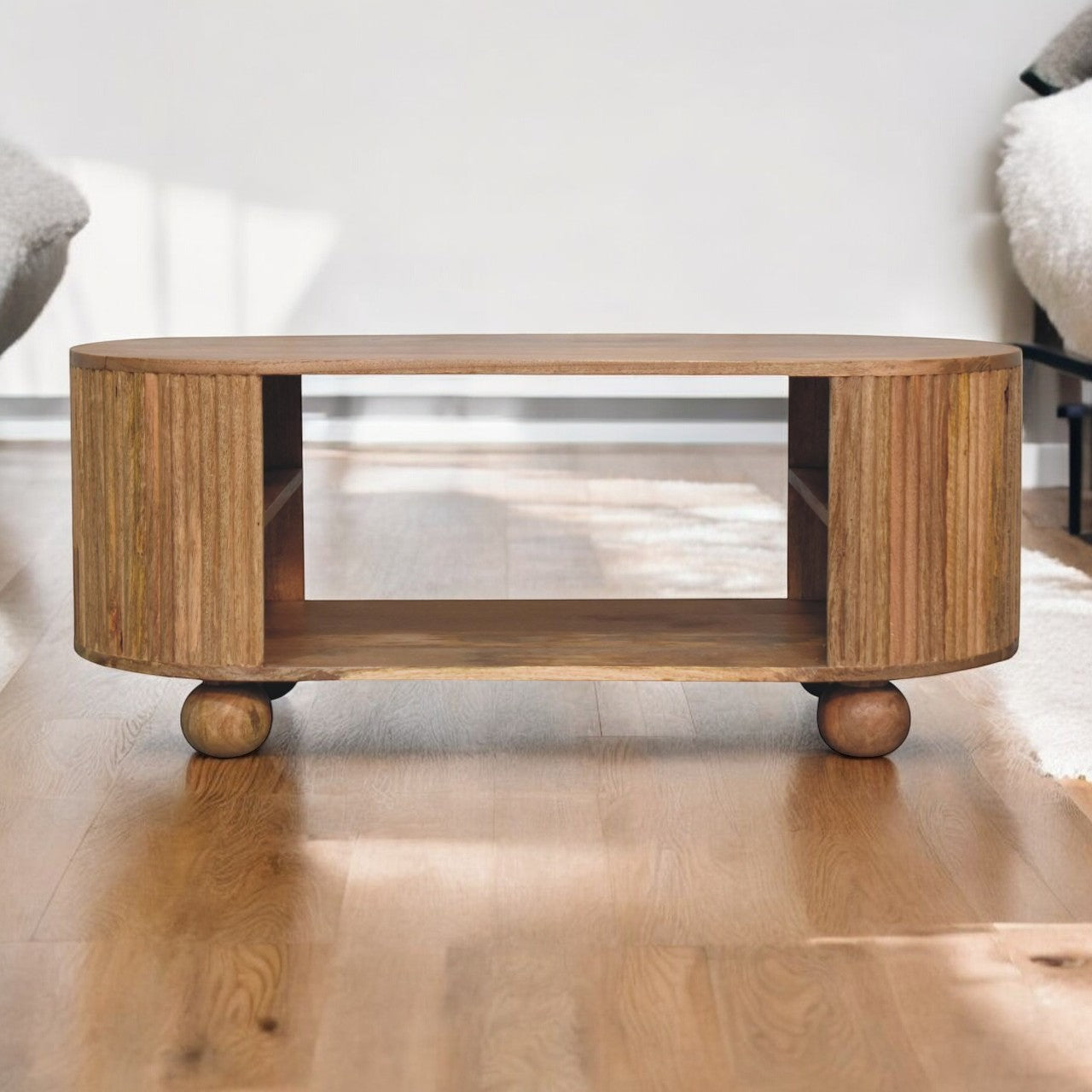 Solid Wood Soba Ball Coffee Table, Open Storage