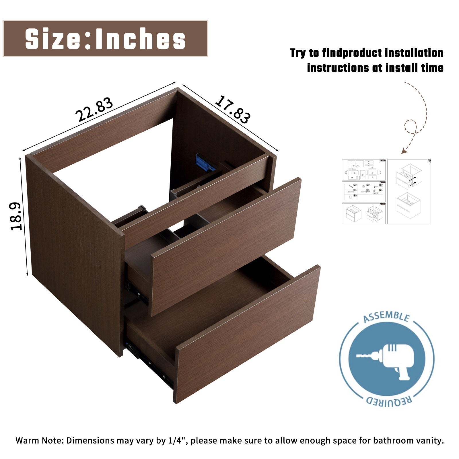 Bathroom Vanity With Basin Wall Hang Storage - Brown / Brown / White