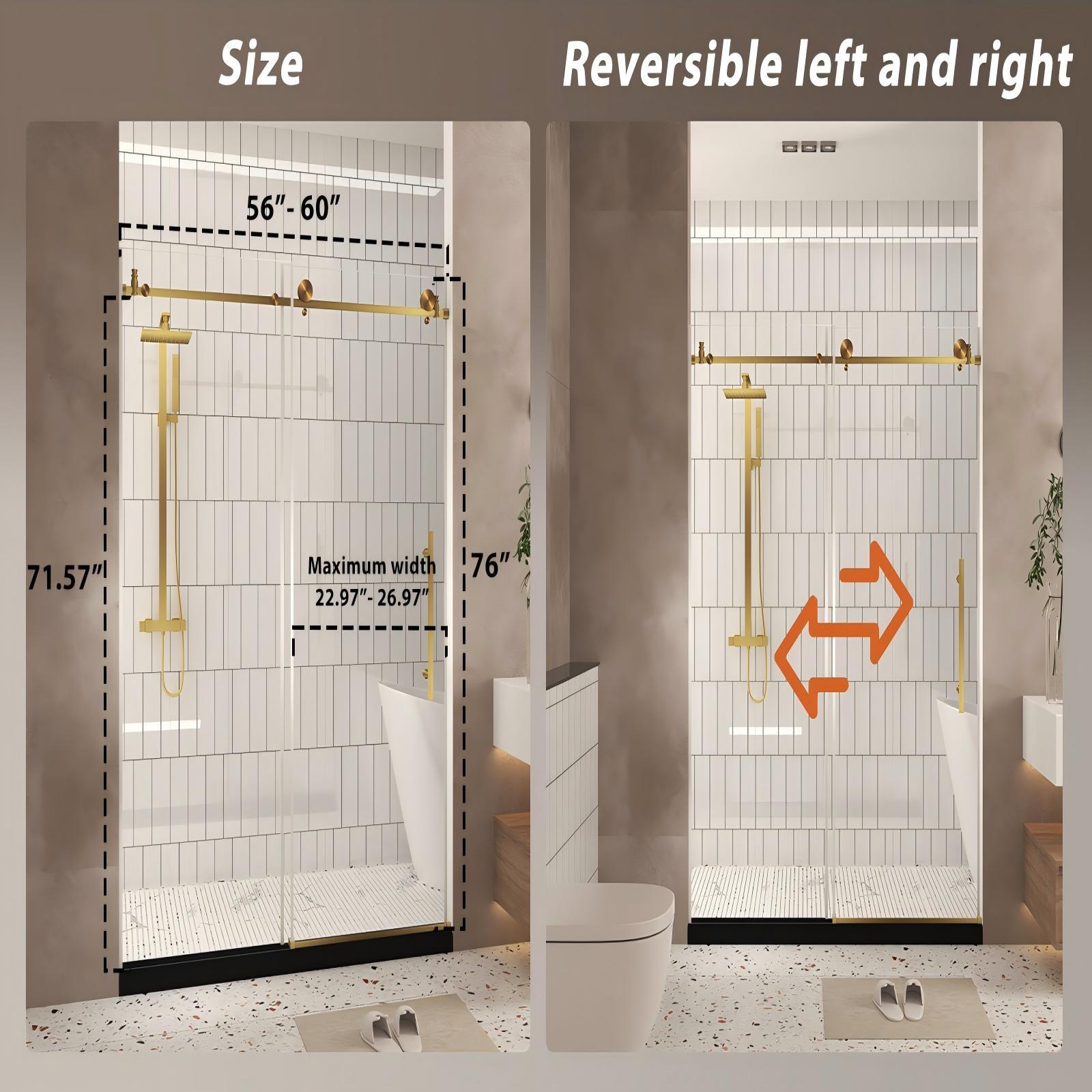 Frameless Shower Door, Smooth Sliding Tracks