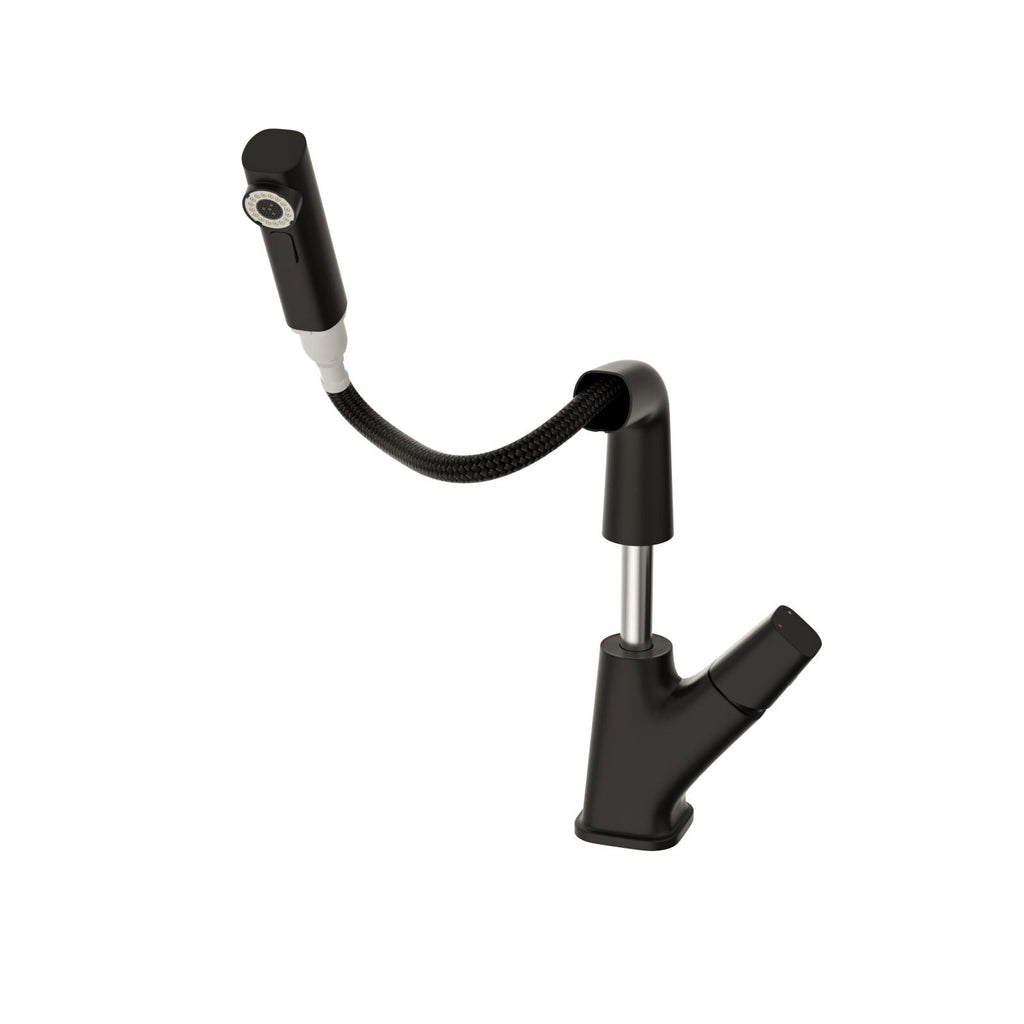 Pull Down Bathroom Sink Faucet With Three Water Modes And Construction - Matte Black