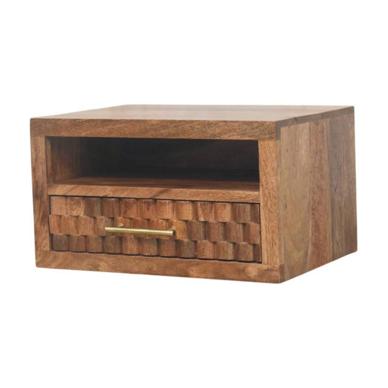 Solid Wood Arno Wall-Mounted Nightstand in Golden Teak